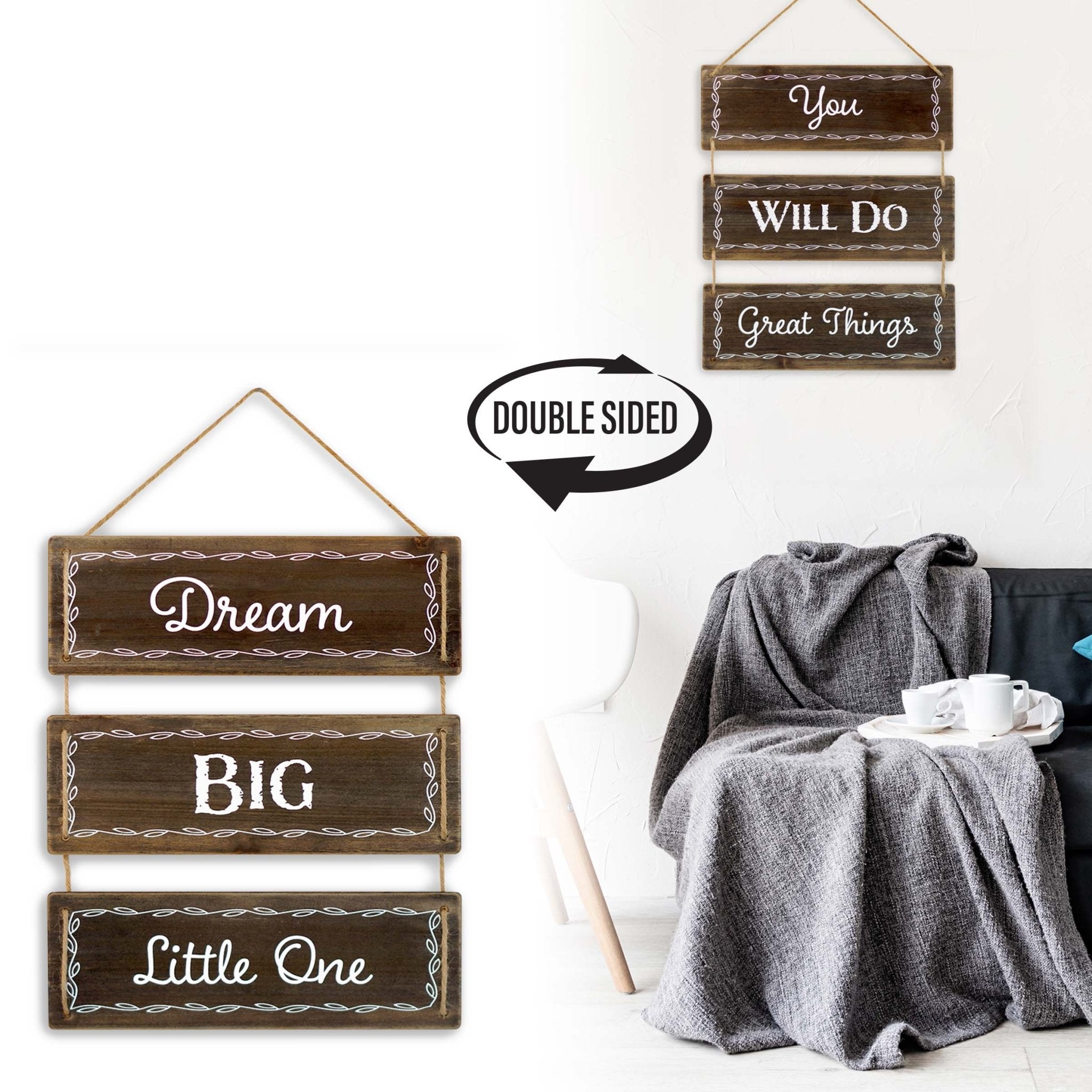 3 Panels Brown Reversible Hanging Wood Wall Sign Decor - Tuesday Morning - Wall Signs