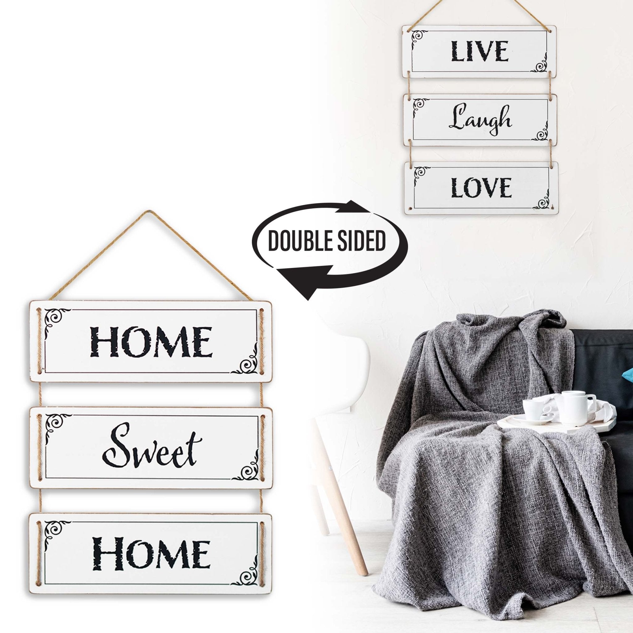 3 Panels White Reversible Hanging Wood Wall Sign Decor - Tuesday Morning - Wall Signs