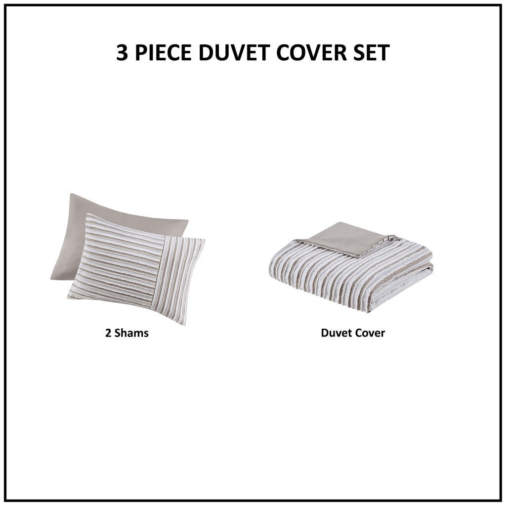 3 Piece Clipped Jacquard Duvet Cover Set - King/Cal King :104W x 92L - Tuesday Morning - Comforters & Duvets