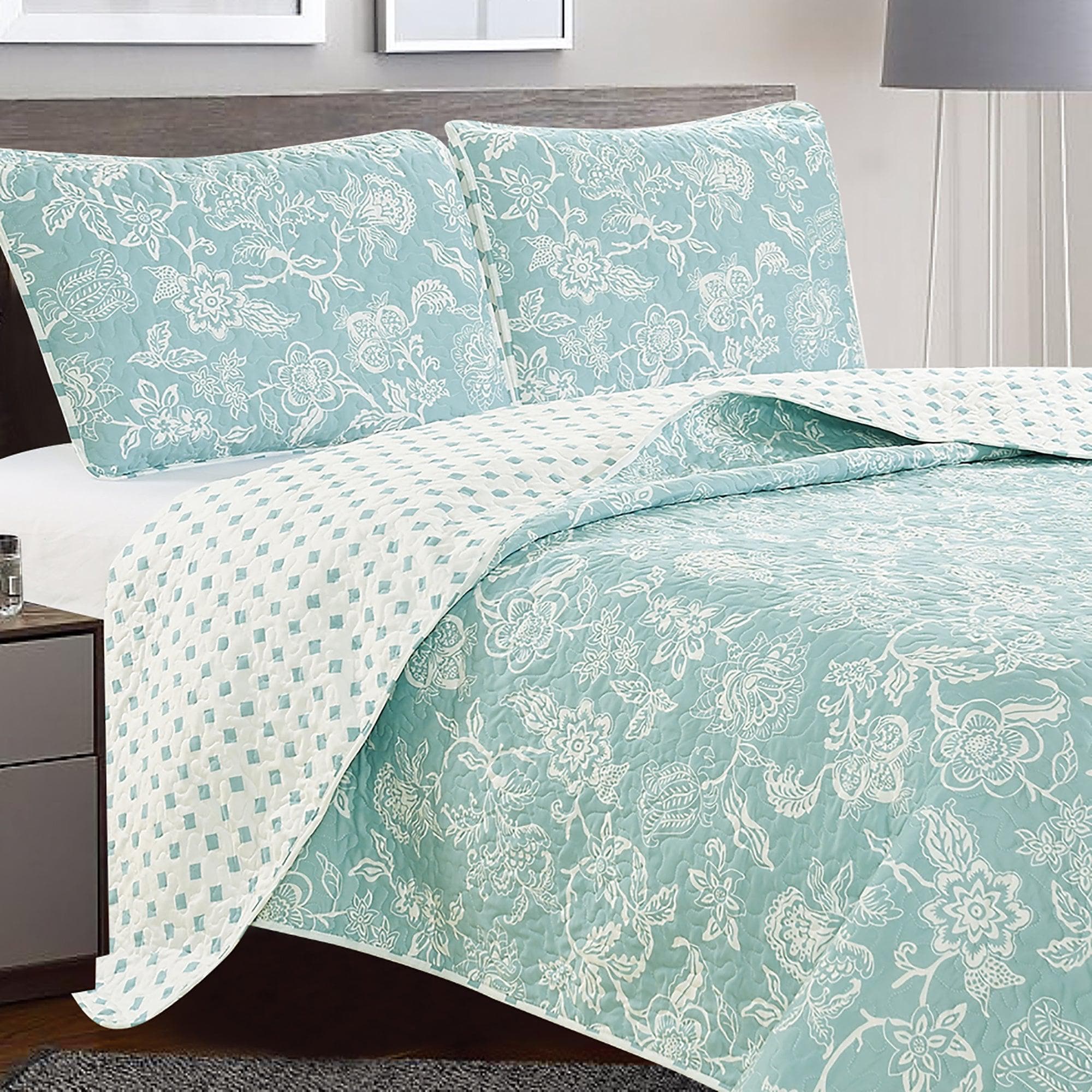 3 - Piece Floral Quilt - Emma Collection (2 Colors Available) - Tuesday Morning - Comforters & Duvets