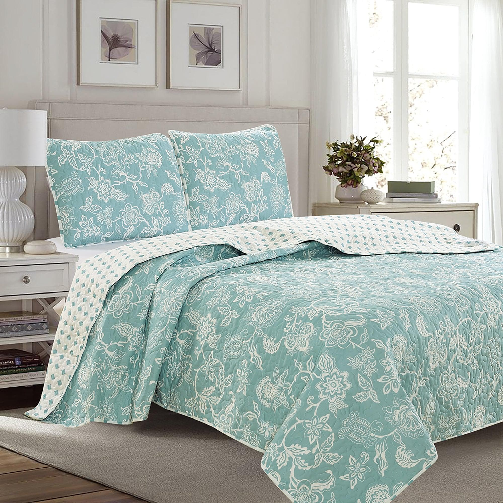 3 - Piece Floral Quilt - Emma Collection (2 Colors Available) - Tuesday Morning - Comforters & Duvets