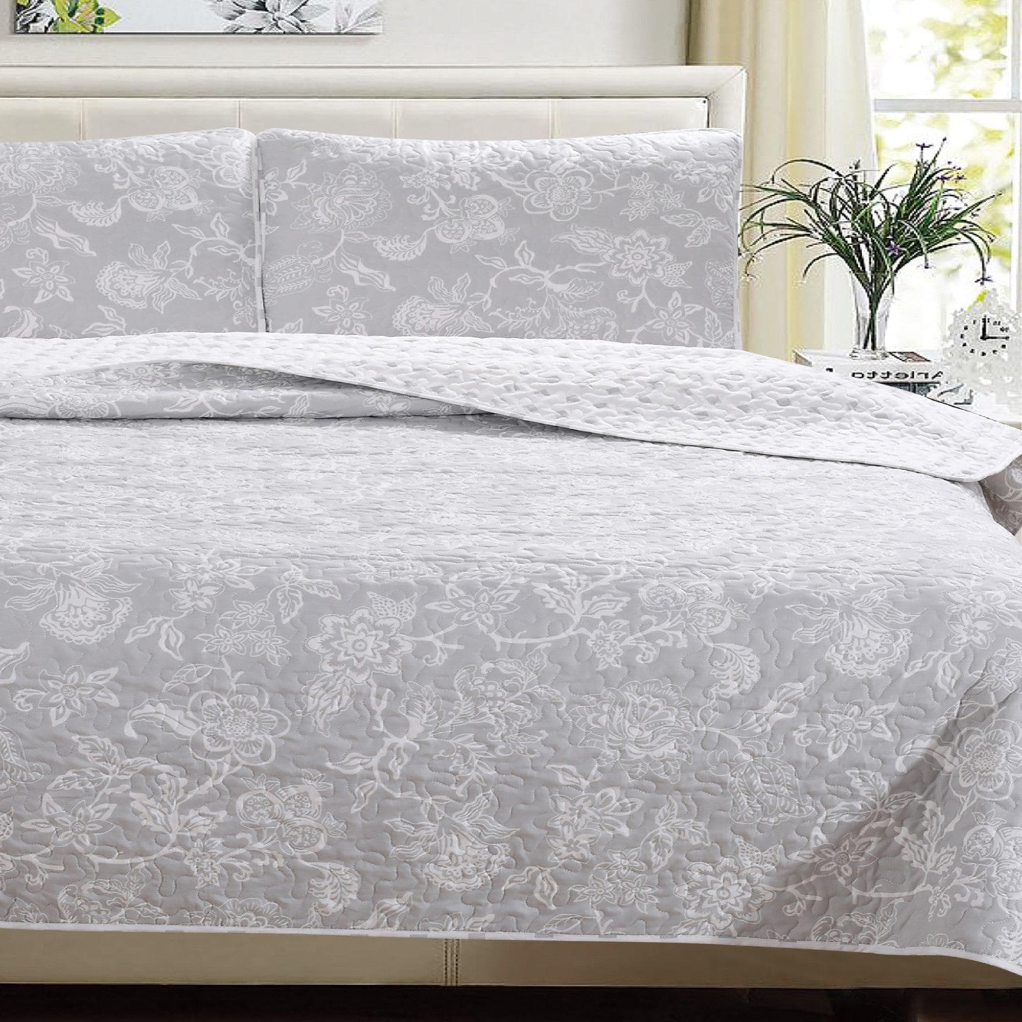 3 - Piece Floral Quilt - Emma Collection (2 Colors Available) - Tuesday Morning - Comforters & Duvets