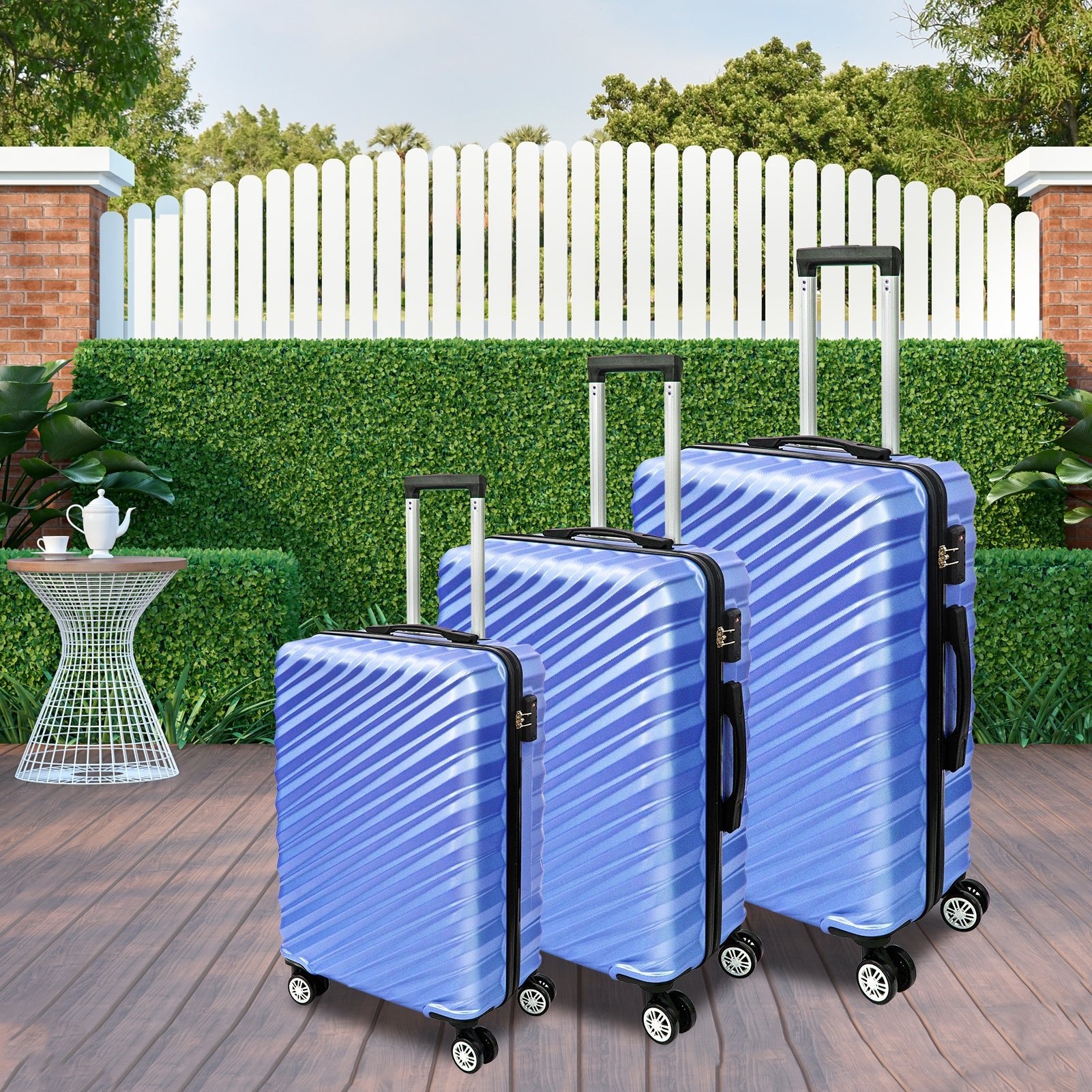 3 Piece Hard Shell Luggage set with TSA Lock Spinner Wheel ABS Lightweights Checked Convenient Stackable Suitcase Woman Men (20/24/28) - Tuesday Morning - Luggage Sets