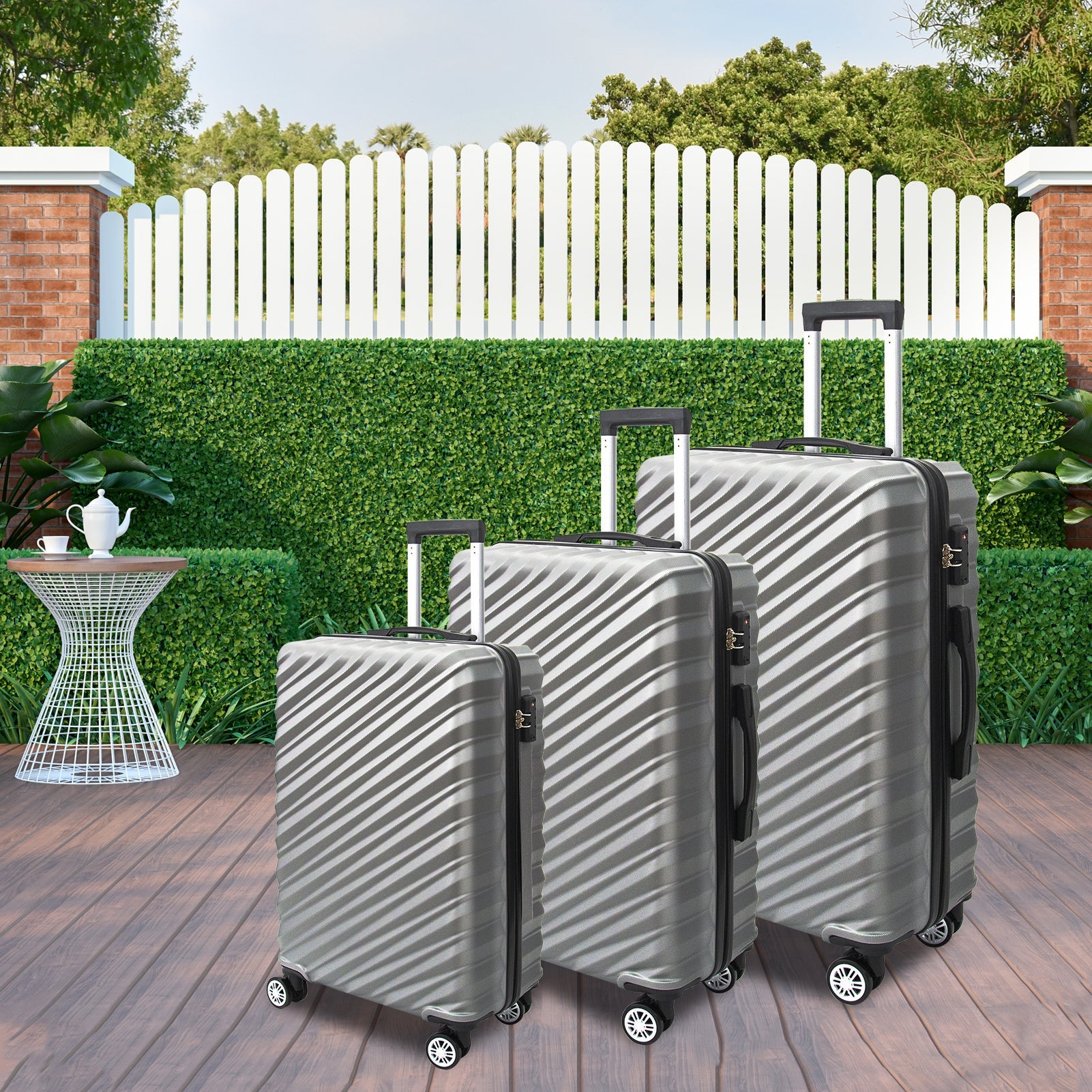 3 Piece Hard Shell Luggage set with TSA Lock Spinner Wheel ABS Lightweights Checked Convenient Stackable Suitcase Woman Men (20/24/28) - Tuesday Morning - Luggage Sets