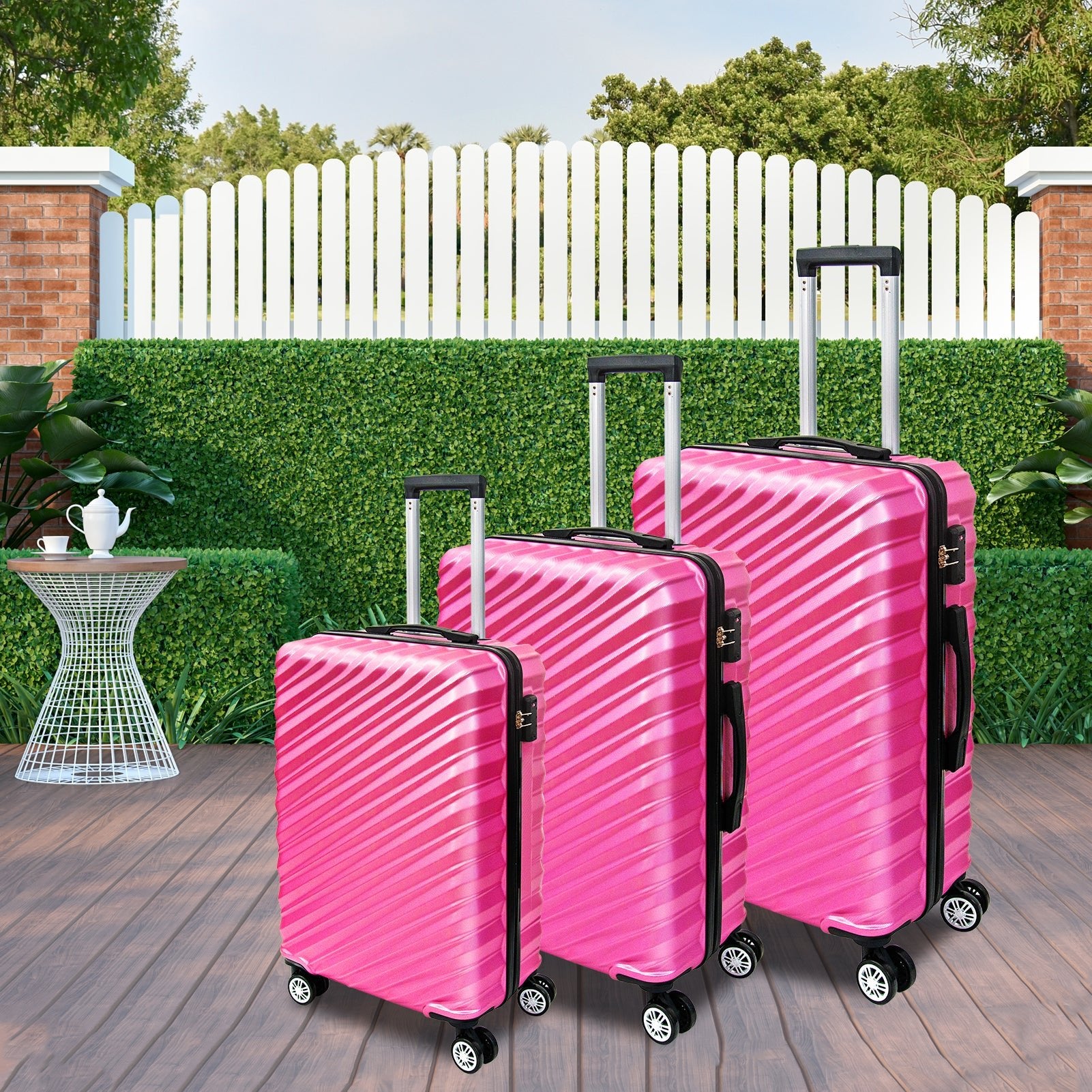 3 Piece Hard Shell Luggage set with TSA Lock Spinner Wheel ABS Lightweights Checked Convenient Stackable Suitcase Woman Men (20/24/28) - Tuesday Morning - Luggage Sets