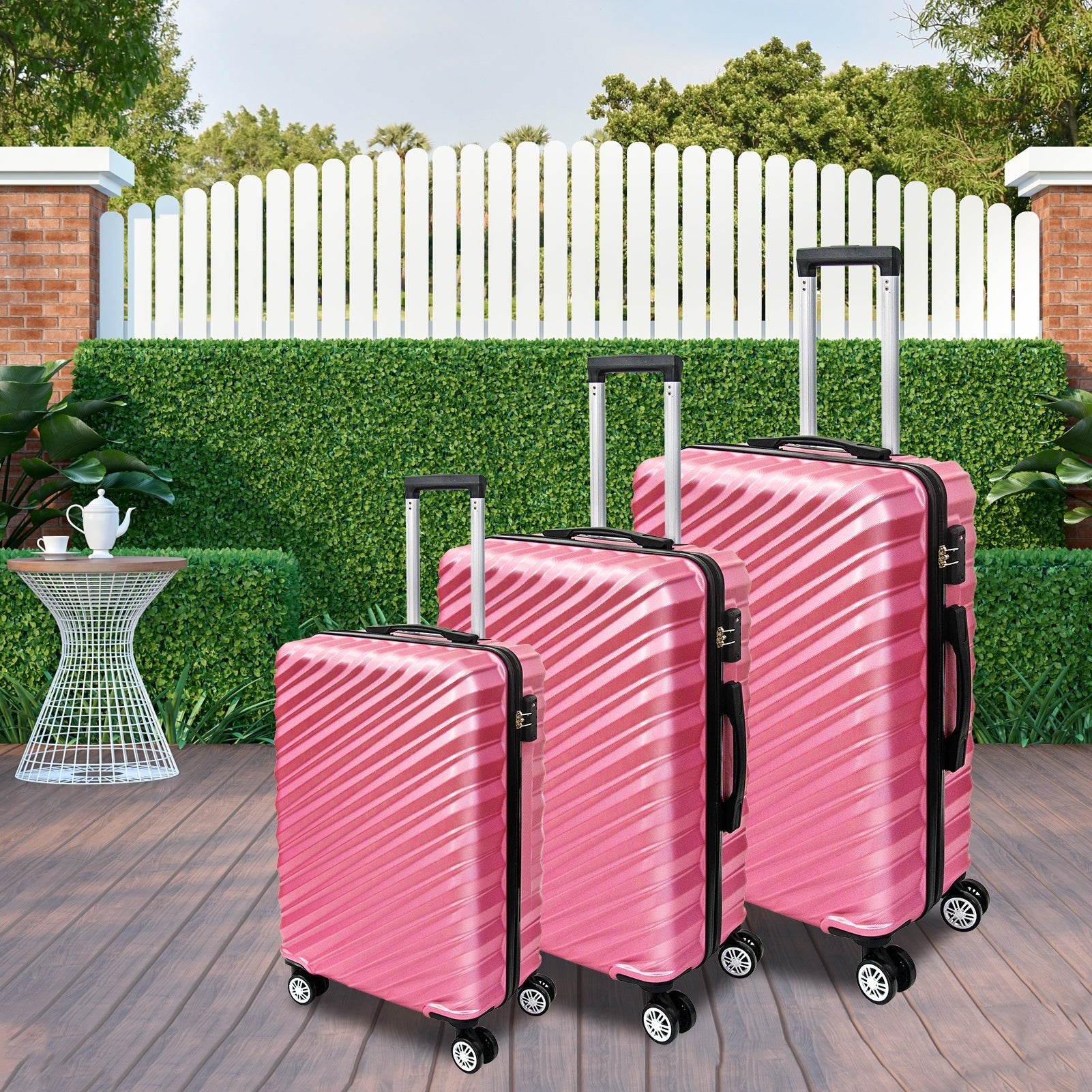 3 Piece Hard Shell Luggage set with TSA Lock Spinner Wheel ABS Lightweights Checked Convenient Stackable Suitcase Woman Men (20/24/28) - Tuesday Morning - Luggage Sets