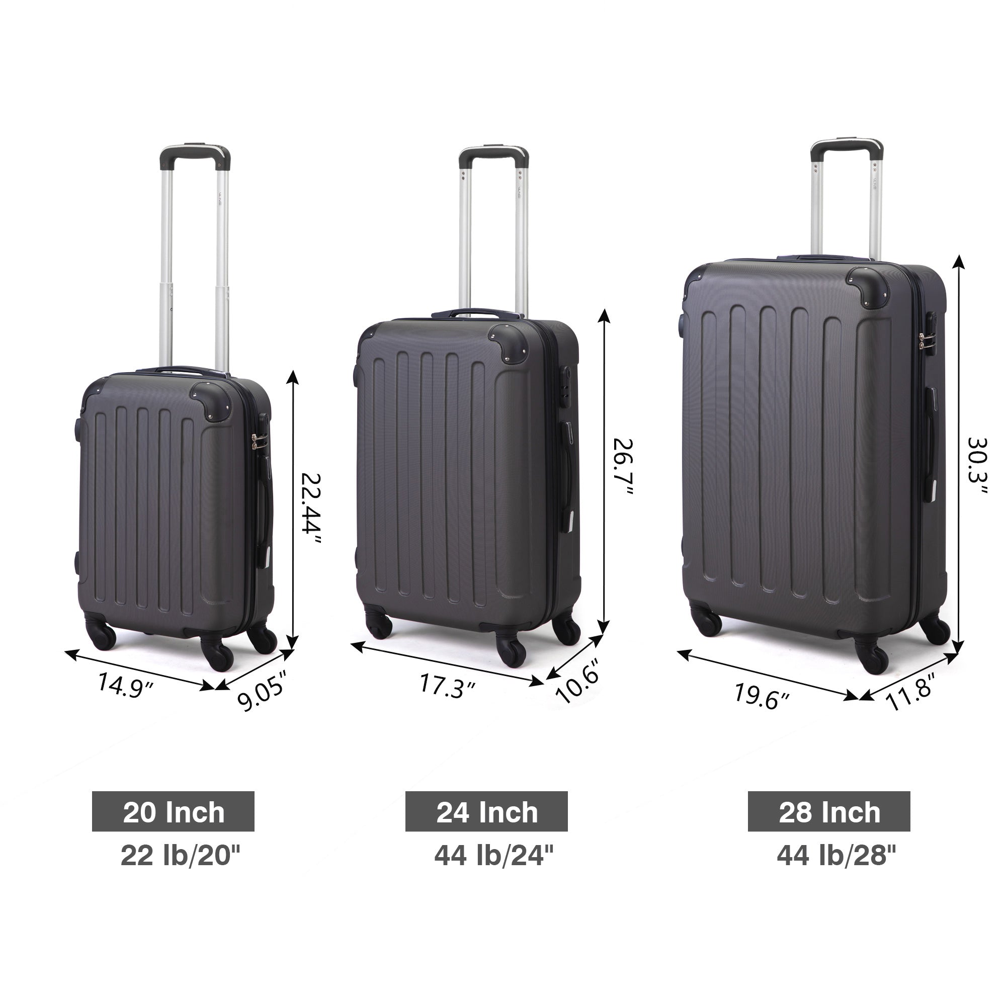 3 - Piece Luggage Expandable Lightweight Travel Suitcase Set with Code Lock, Spinner Wheels, 20/24/28 Inches, Gray - Tuesday Morning - Luggage & Bags