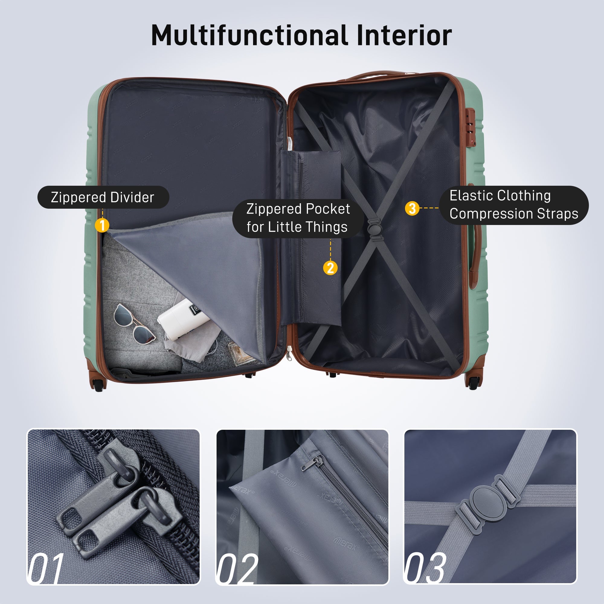 3 Piece Luggage Set Hardside Spinner Suitcase with TSA Lock 20