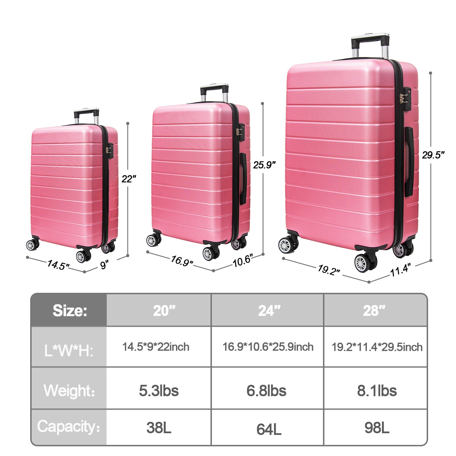 3 - Piece Luggage Set Travel Lightweight Suitcases with Rolling Wheels,TSA lock & ABS Hard Shell ,Carry on Luggages for Business, Trip, (20/24/28) - Tuesday Morning - Luggage Sets