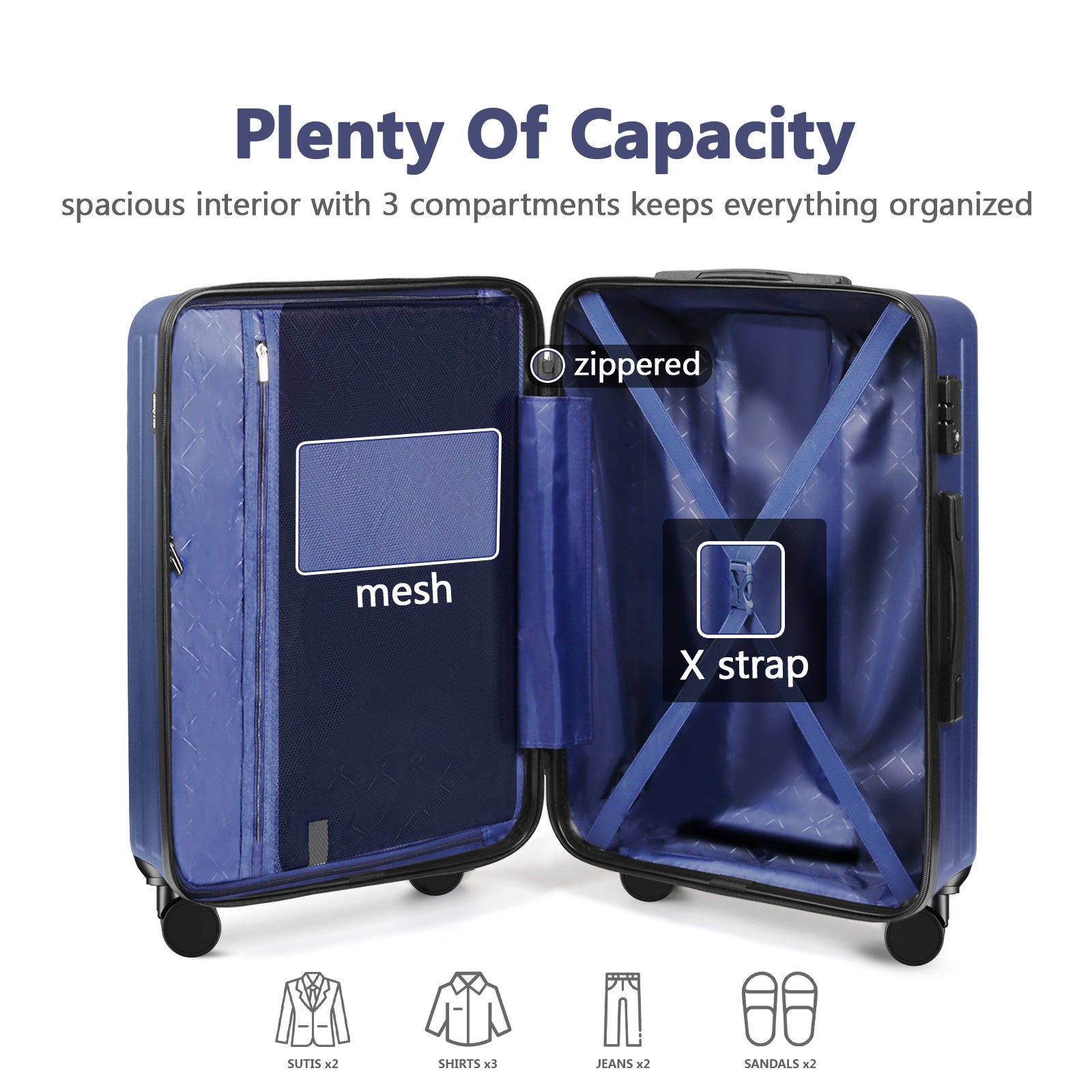 3 - Piece Luggage Set with 360°Spinner Wheels Suitcases with Hard - sided Lightweight ABS Material - Tuesday Morning - Luggage & Bags