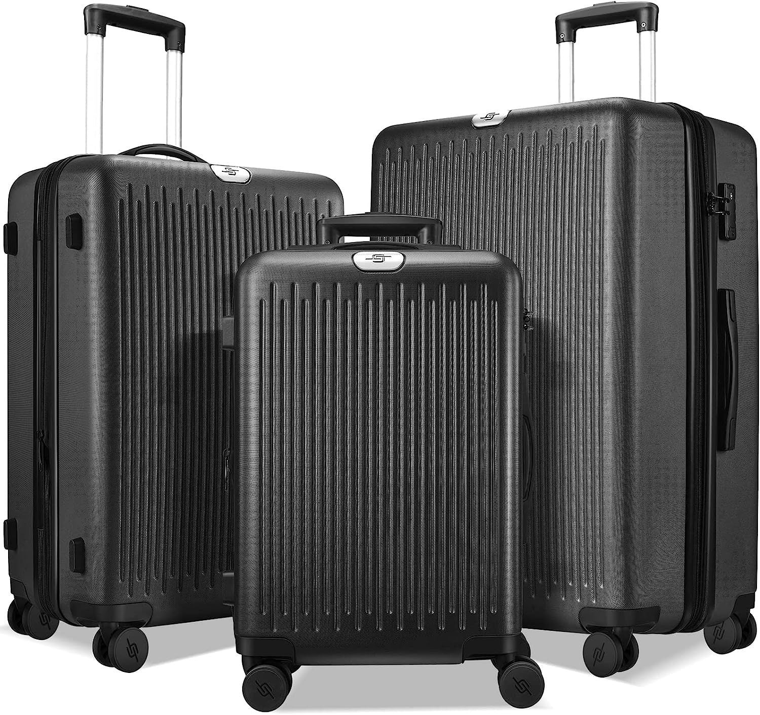 3 Piece Luggage Sets Expandable, Hardshell Travel Suitcase with Double Spinner Wheels and TSA Lock, (Black) - Tuesday Morning - Luggage & Bags