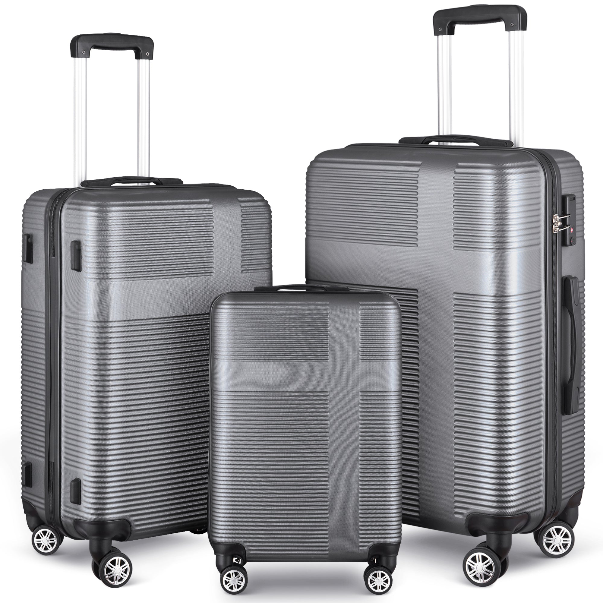 3 Piece Luggage with TSA Lock ABS, Durable Luggage Set, Lightweight Suitcase with Hooks, Spinner Wheels Cross Stripe Luggage Sets 20in/24in/28in - Tuesday Morning - Luggage Sets