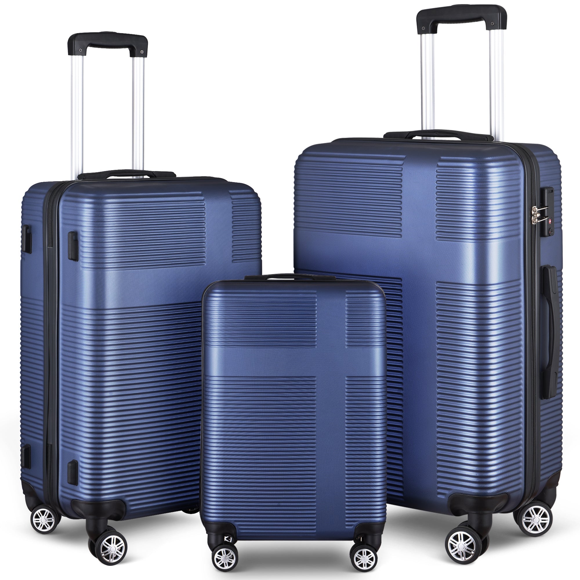 3 Piece Luggage with TSA Lock ABS, Durable Luggage Set, Lightweight Suitcase with Hooks, Spinner Wheels Cross Stripe Luggage Sets 20in/24in/28in - Tuesday Morning - Luggage Sets