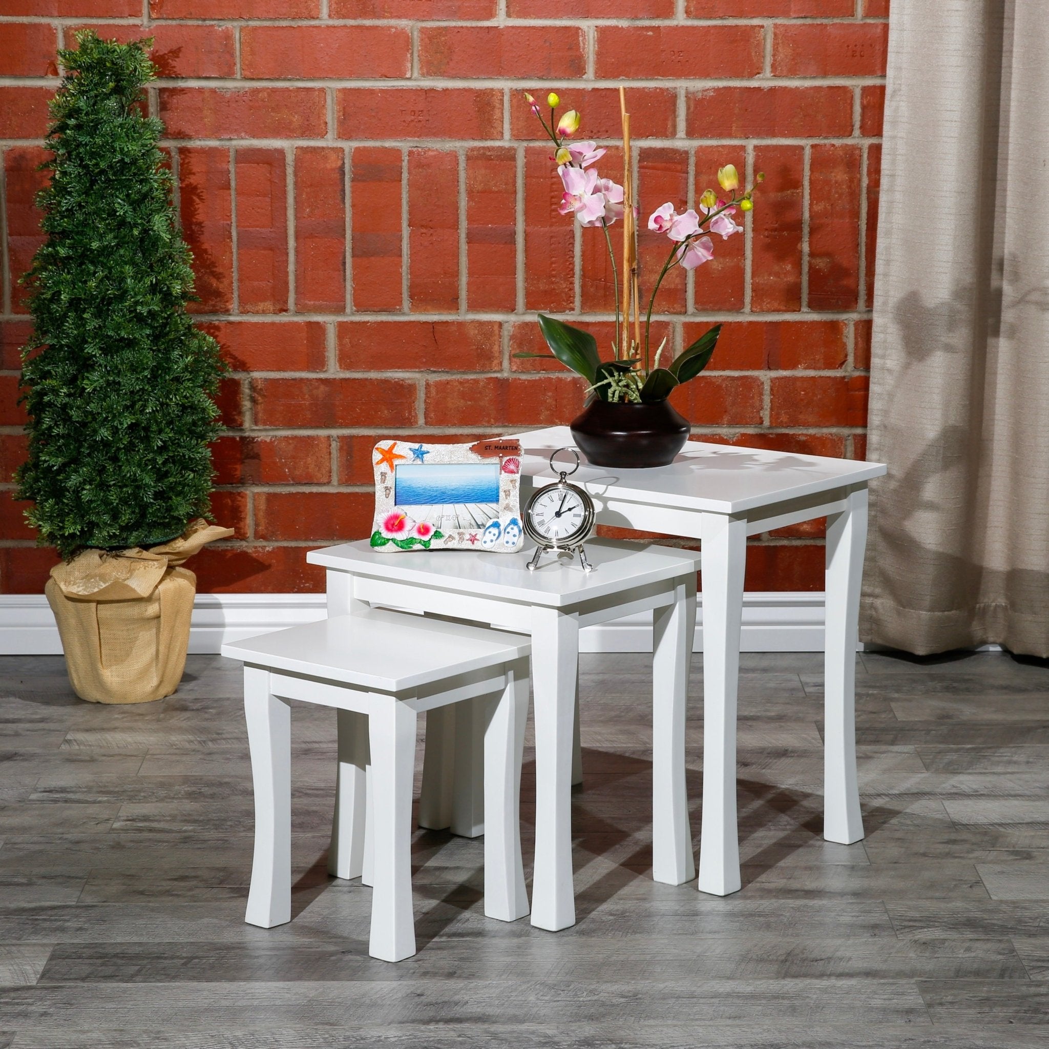 3 - Piece Nesting Table Set, White - Tuesday Morning - Table & Bar Stools