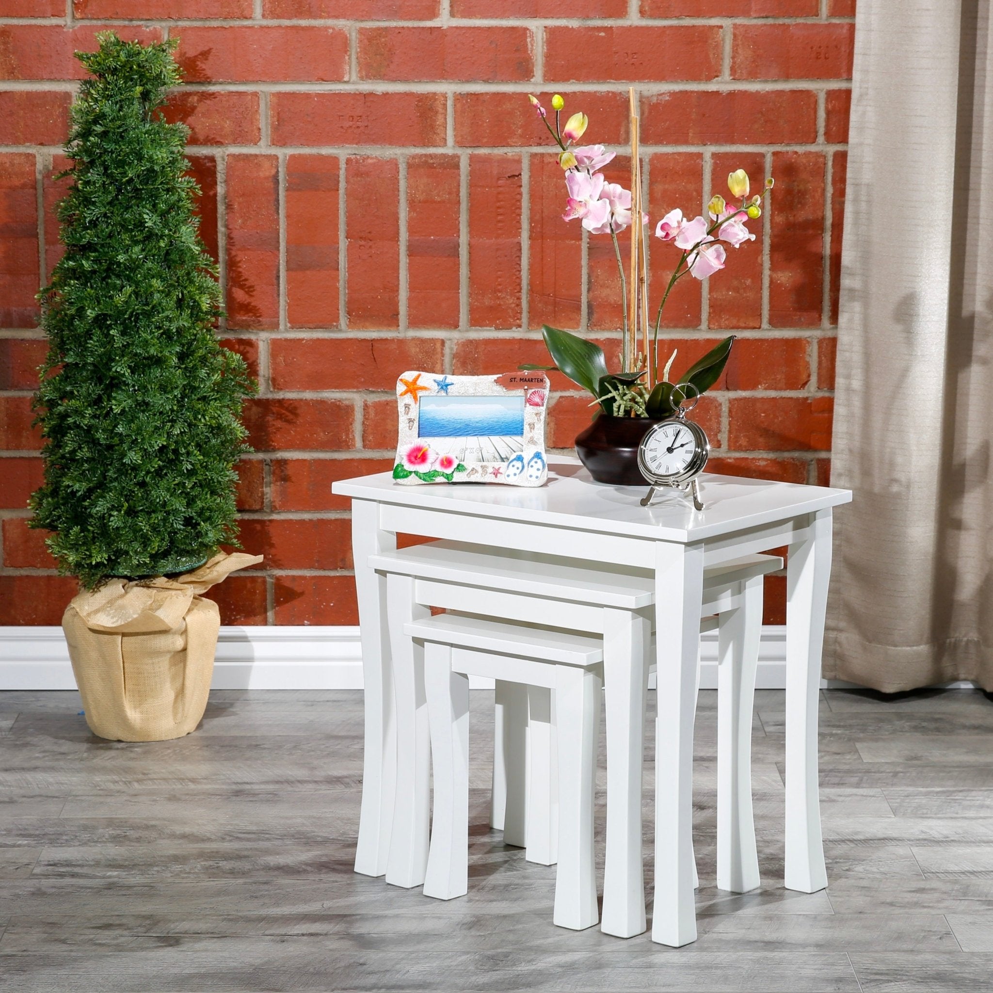 3 - Piece Nesting Table Set, White - Tuesday Morning - Table & Bar Stools