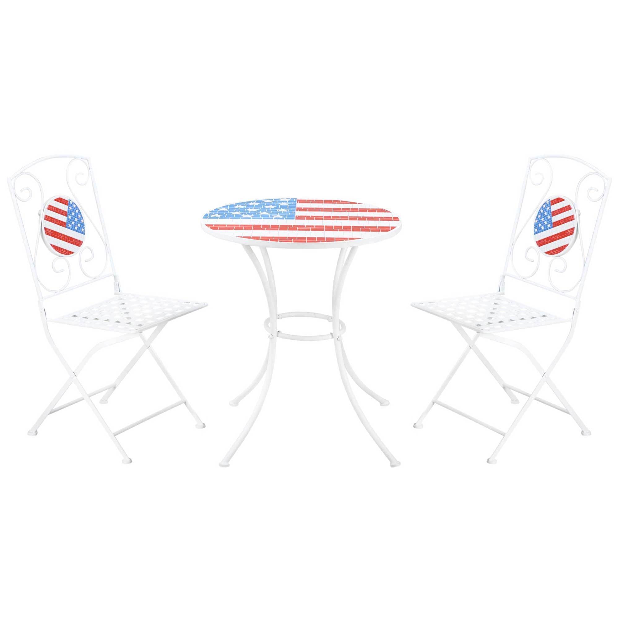 3 Piece Patio Bistro Set, Folding Outdoor Furniture with USA Mosaic Table and Chairs, Portable Metal Frames for 4th of July, Balcony, Backyard, Poolside, Porch, American Flag - Tuesday Morning - Outdoor Furniture Sets