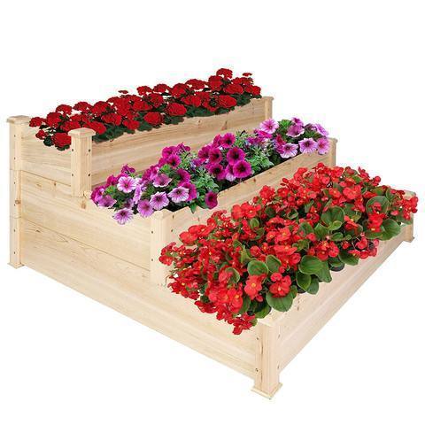 3 Tier Raised Garden Bed Kit Wooden Planter Box Heavy Duty Solid Fir Wood - Tuesday Morning - Pots & Planters