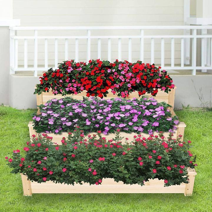 3 Tier Raised Garden Bed Kit Wooden Planter Box Heavy Duty Solid Fir Wood - Tuesday Morning - Pots & Planters