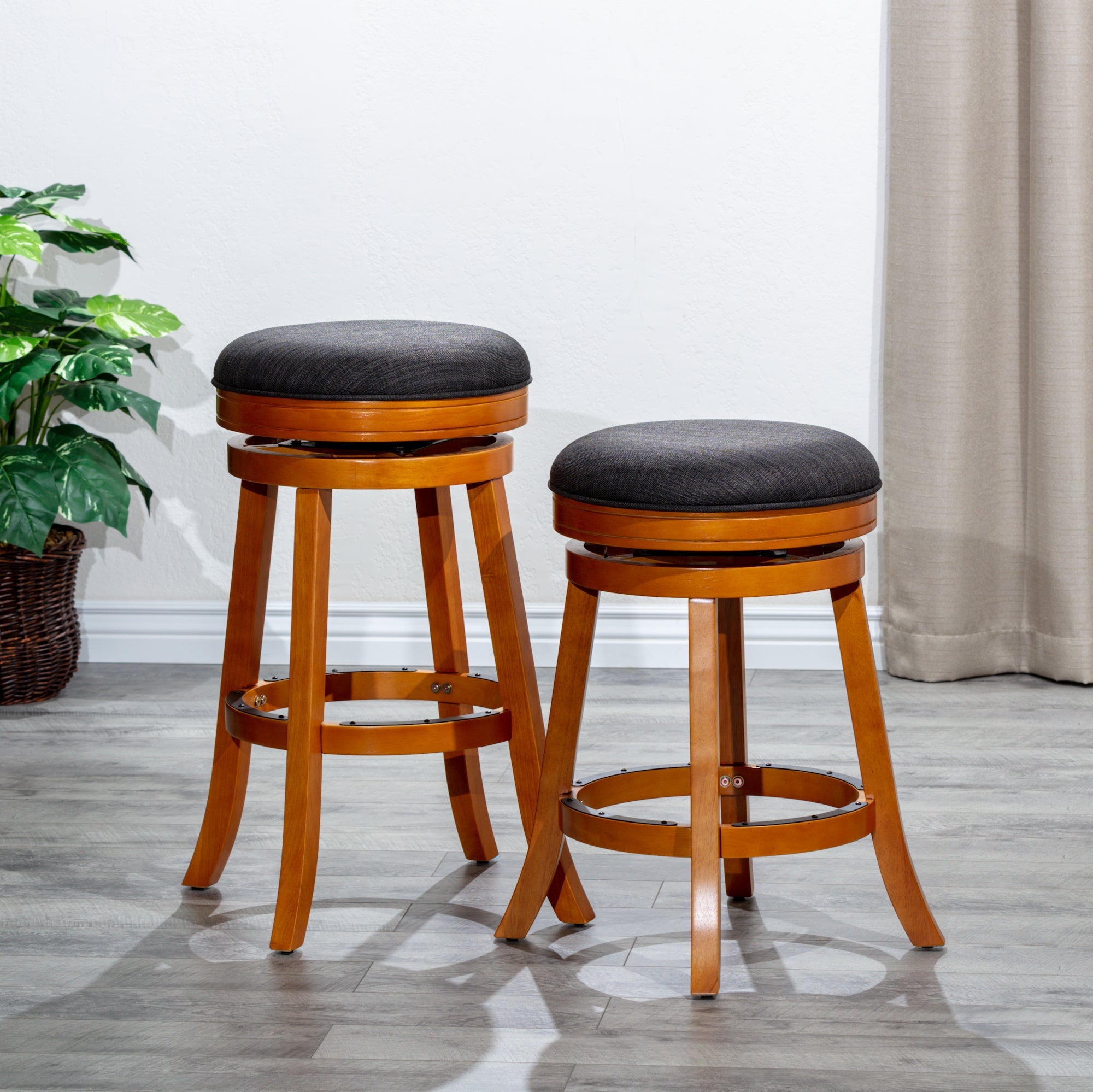 30 Bar Stool, Natural Finish, Charcoal Fabric Seat - Tuesday Morning - Table & Bar Stools