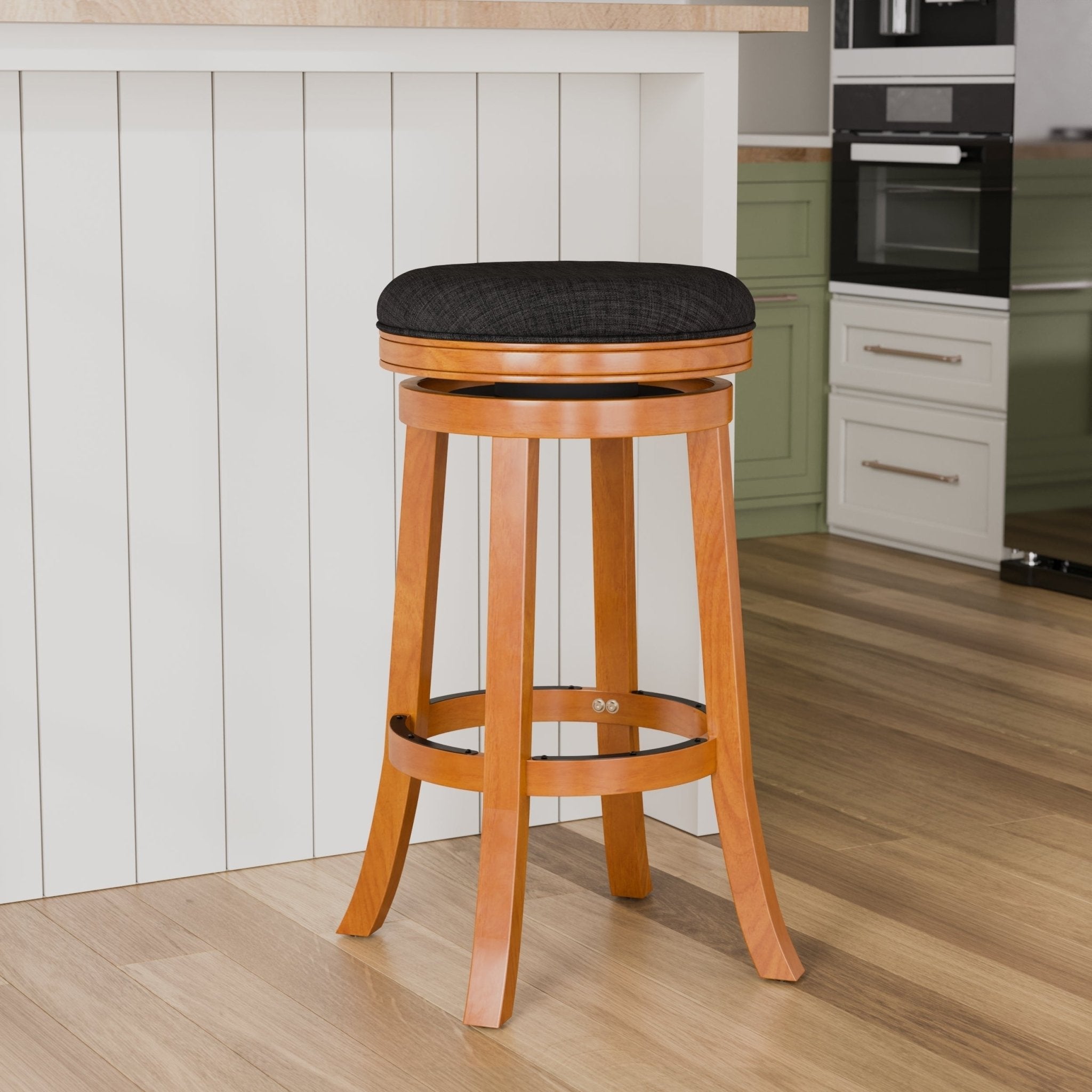 30 Bar Stool, Natural Finish, Charcoal Fabric Seat - Tuesday Morning - Table & Bar Stools