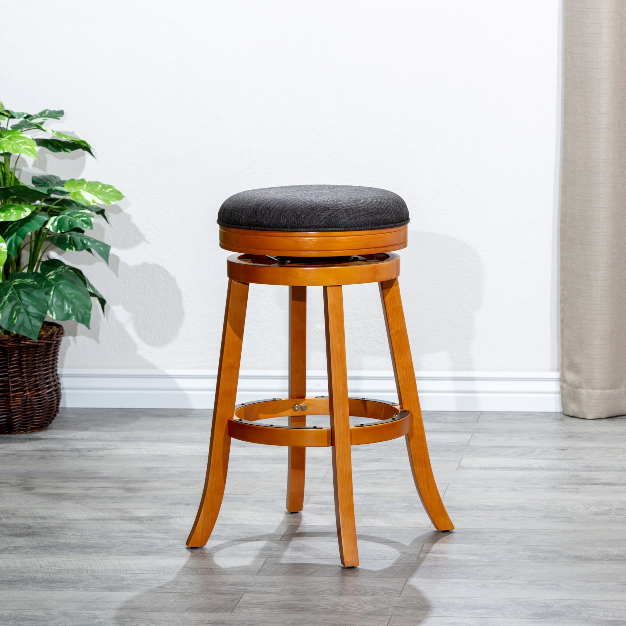 30 Bar Stool, Natural Finish, Charcoal Fabric Seat - Tuesday Morning - Table & Bar Stools