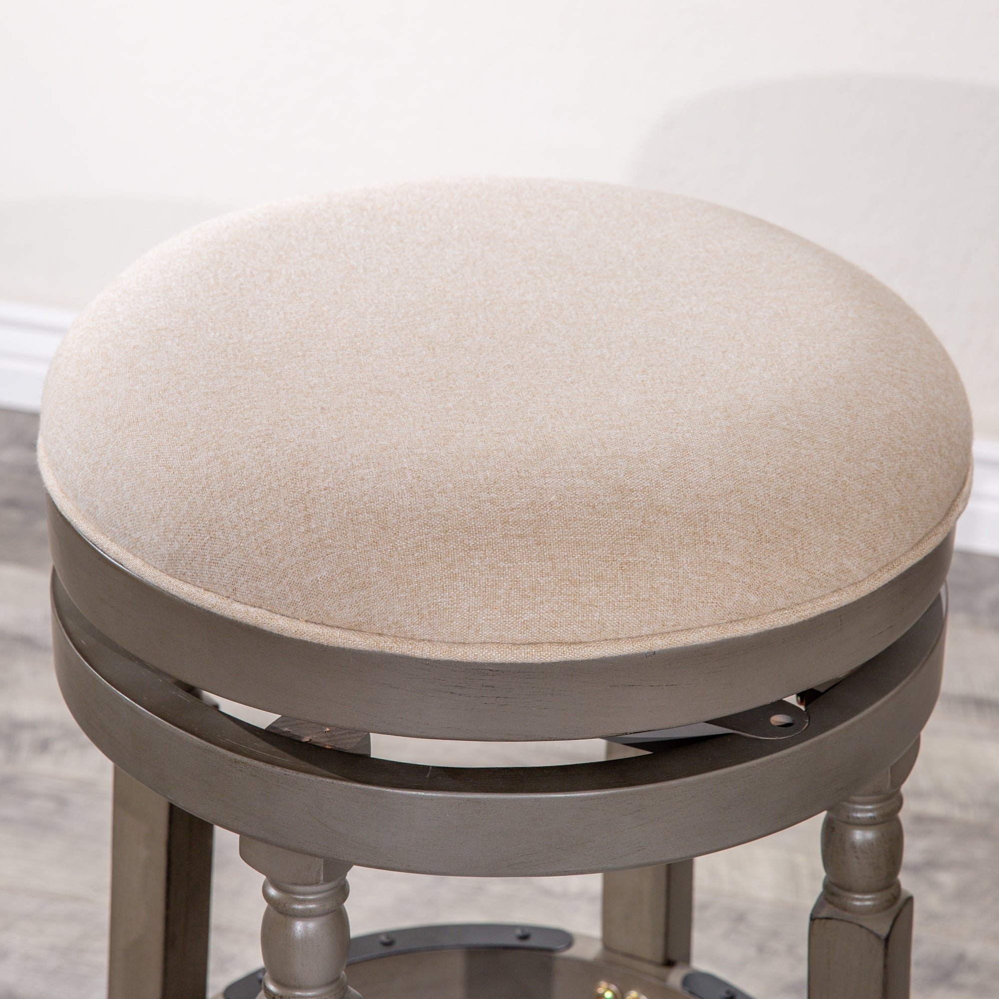 30 Bar Stool, Weathered Gray Finish, Beige Fabric Seat - Tuesday Morning - Table & Bar Stools