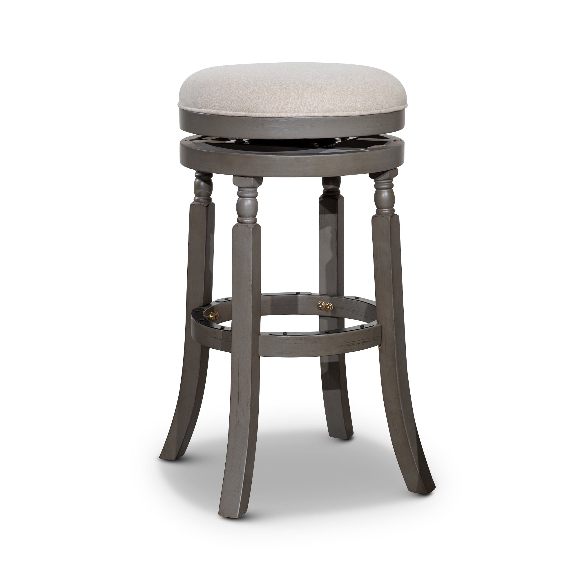 30 Bar Stool, Weathered Gray Finish, Beige Fabric Seat - Tuesday Morning - Table & Bar Stools