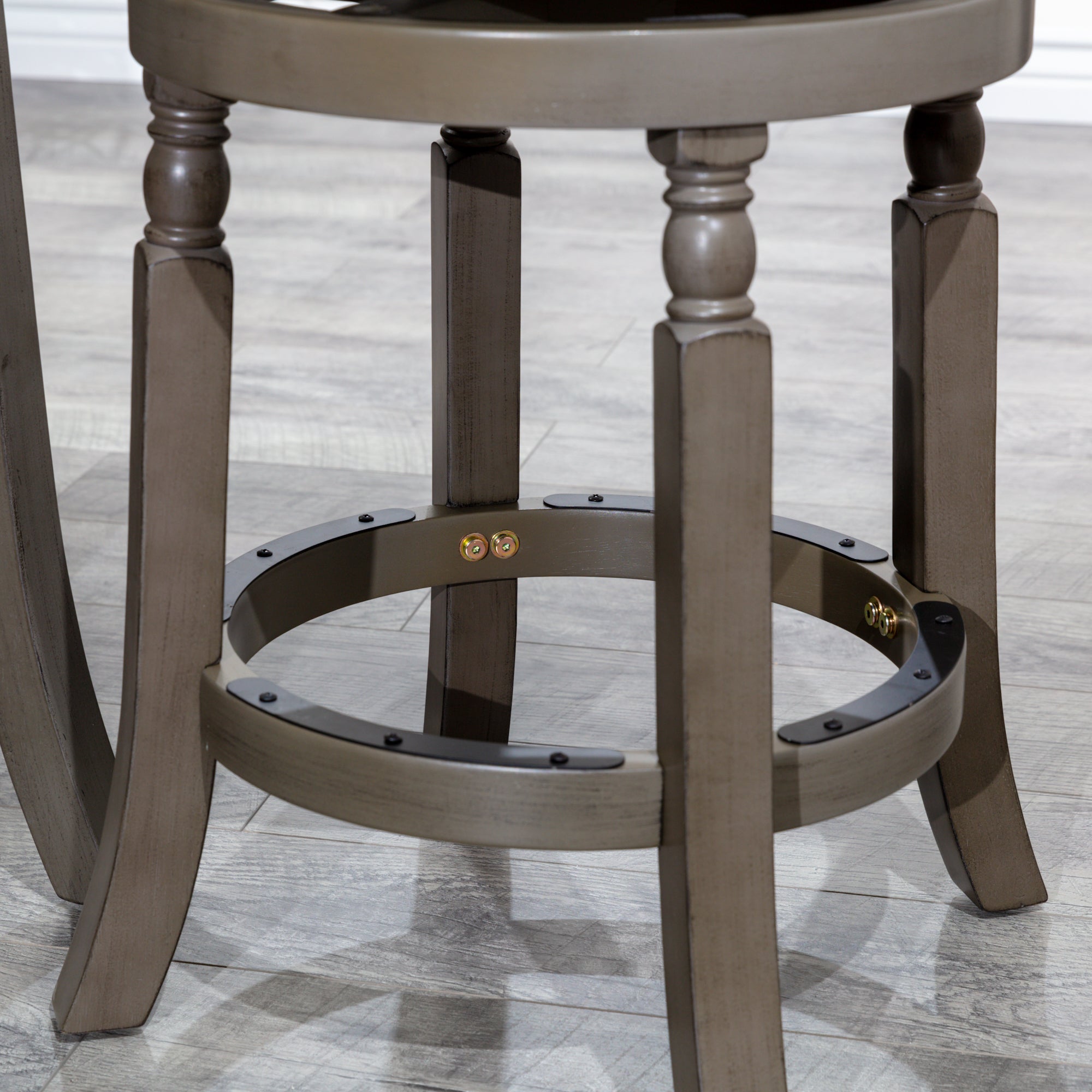 30 Bar Stool, Weathered Gray Finish, Charcoal Fabric Seat - Tuesday Morning - Table & Bar Stools