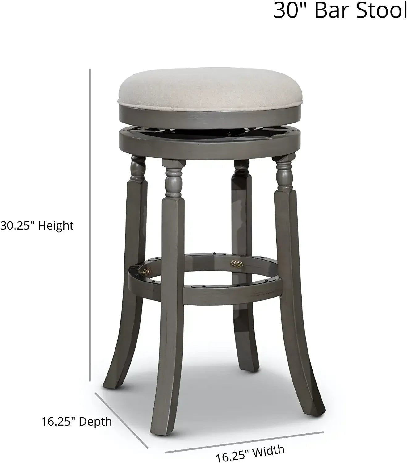 30 Bar Stool, Weathered Gray Finish, Charcoal Fabric Seat - Tuesday Morning - Table & Bar Stools