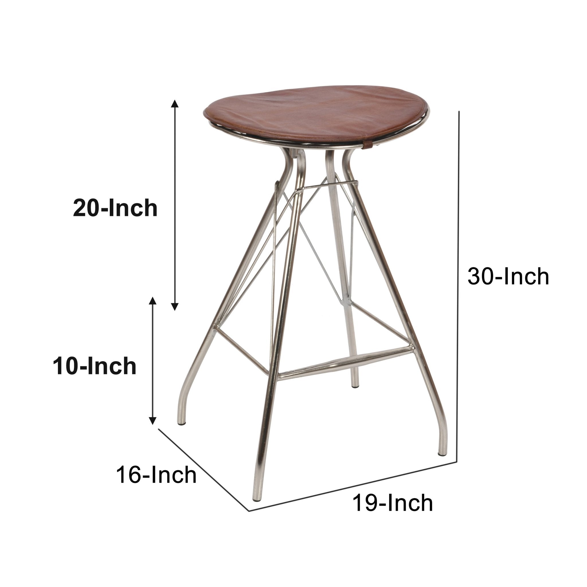 30 Inch Metal Frame Bar Stool, Round Genuine Leather Seat, Dark Brown, Silver - Tuesday Morning - Table & Bar Stools