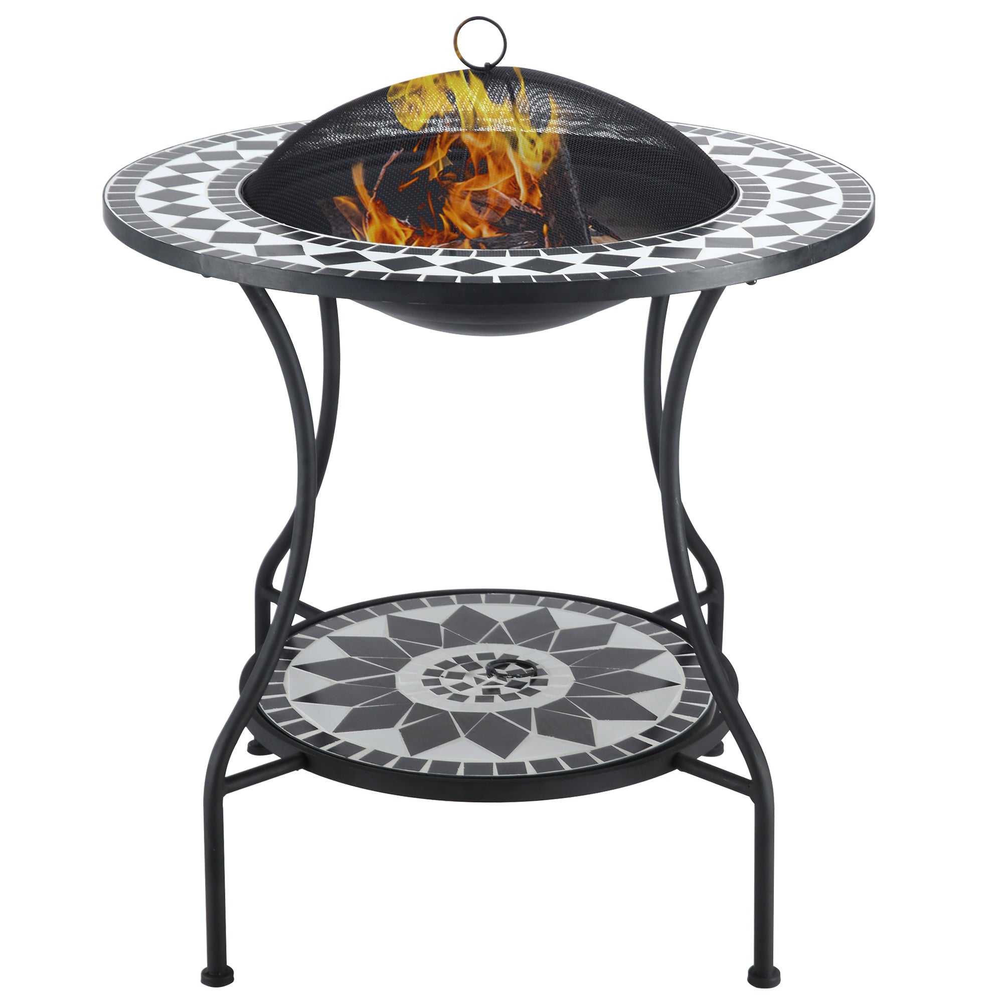 30 Outdoor Fire Pit Dining Table, 3 - in - 1 Round Wood Burning Fire Pit Bowl, Patio Ice Bucket with Storage Shelf, Spark Screen Cover - Tuesday Morning - Fire Pits