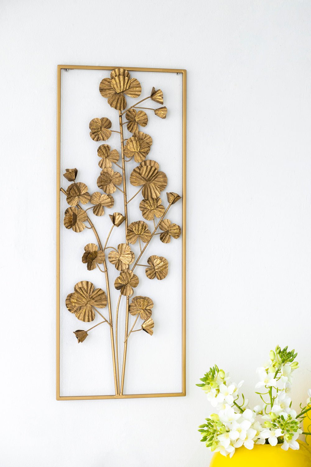 30 x 12 Metal Tree Wall Decor, Vertical Rectangular Flower Wall Accent, Gold - Tuesday Morning - Wall Art