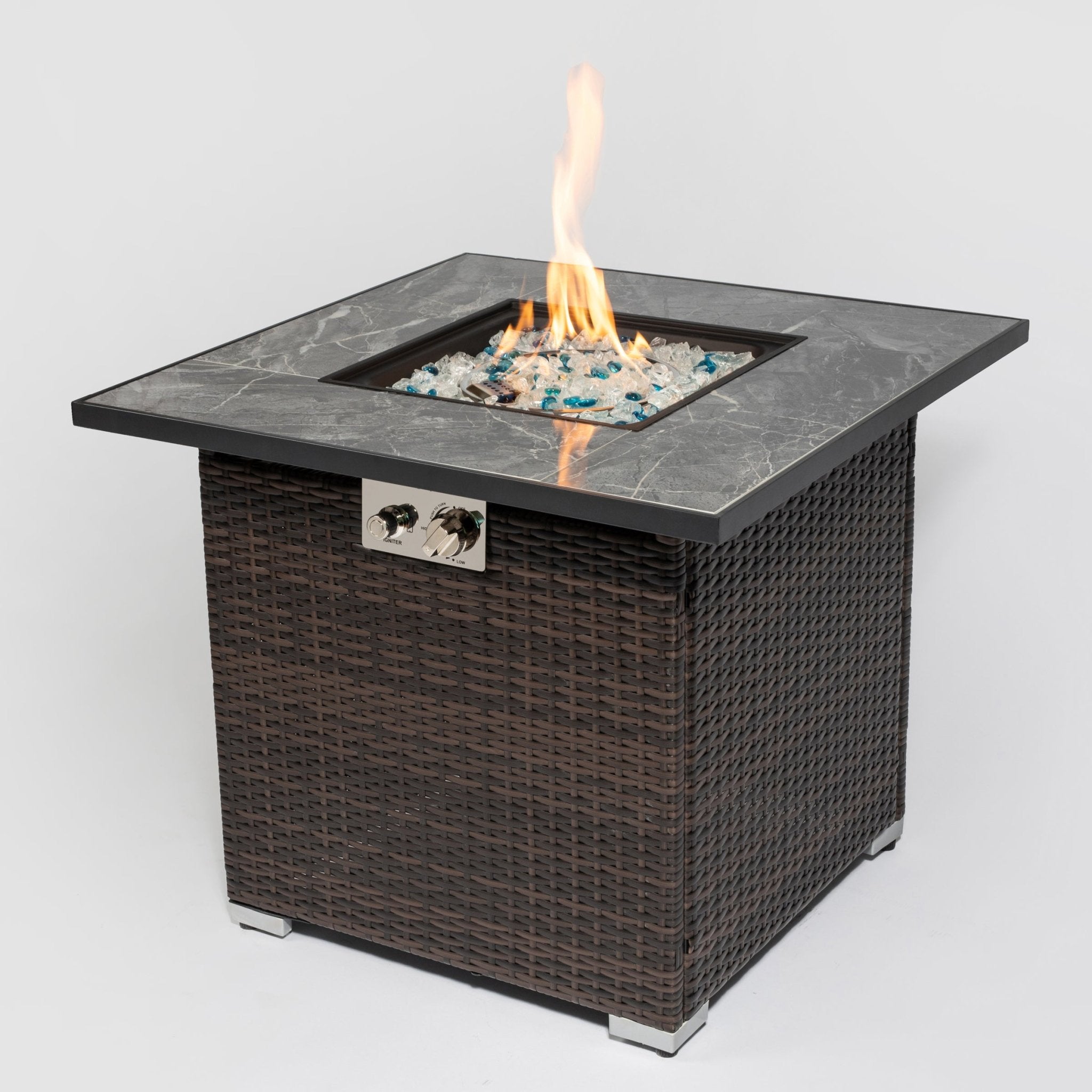 30inch Outdoor Fire Table Propane Gas Fire Pit Table with Lid Gas Fire Pit Table with Glass Rocks and Rain Cover - Tuesday Morning - Fire Pits