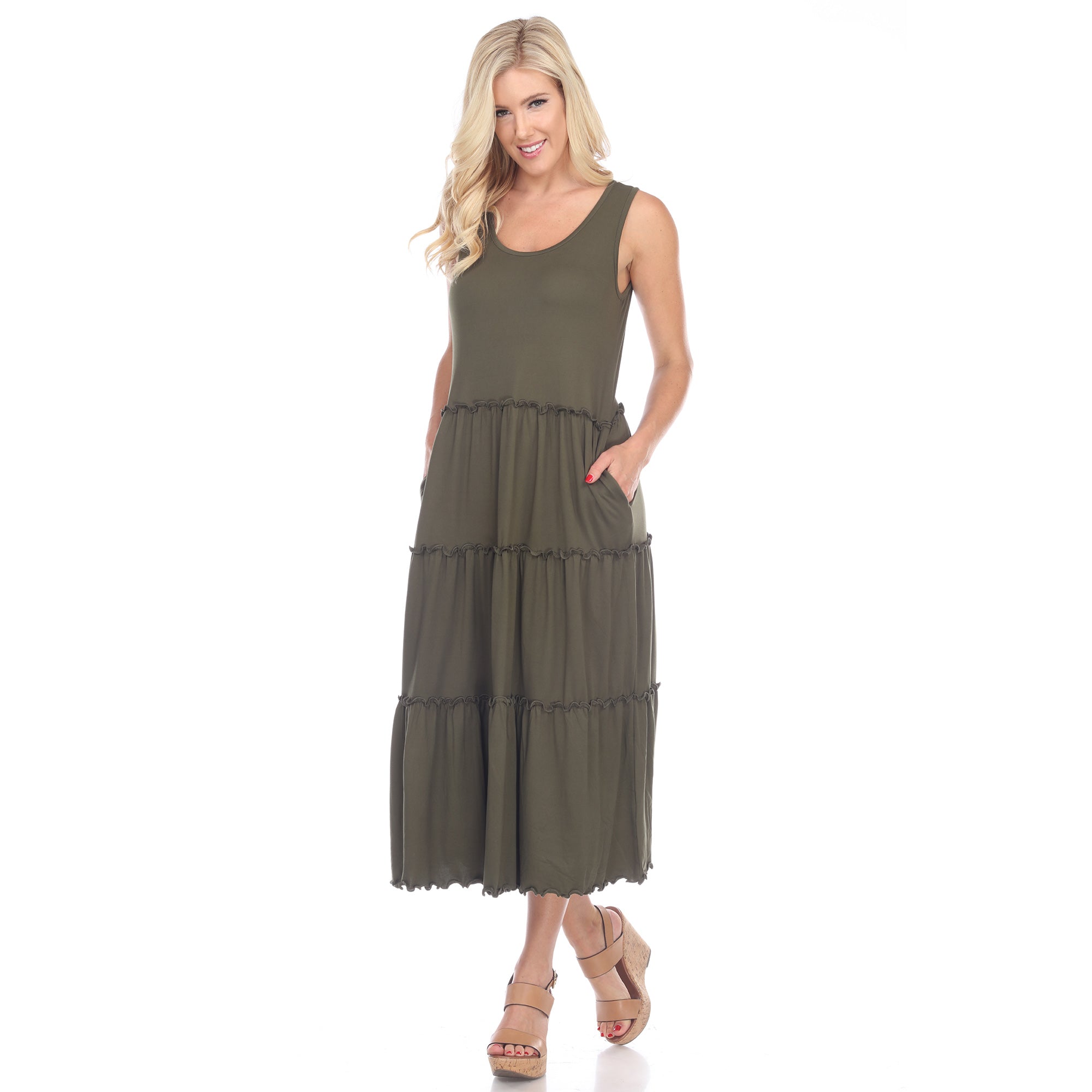 Women's Scoop Neck Tiered Midi Dress (9 Colors Available)