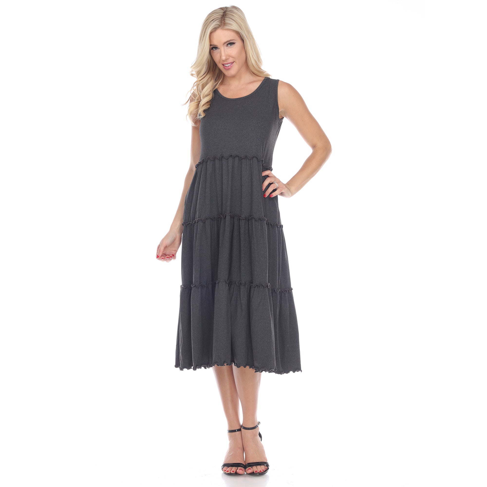 Women's Scoop Neck Tiered Midi Dress (9 Colors Available)