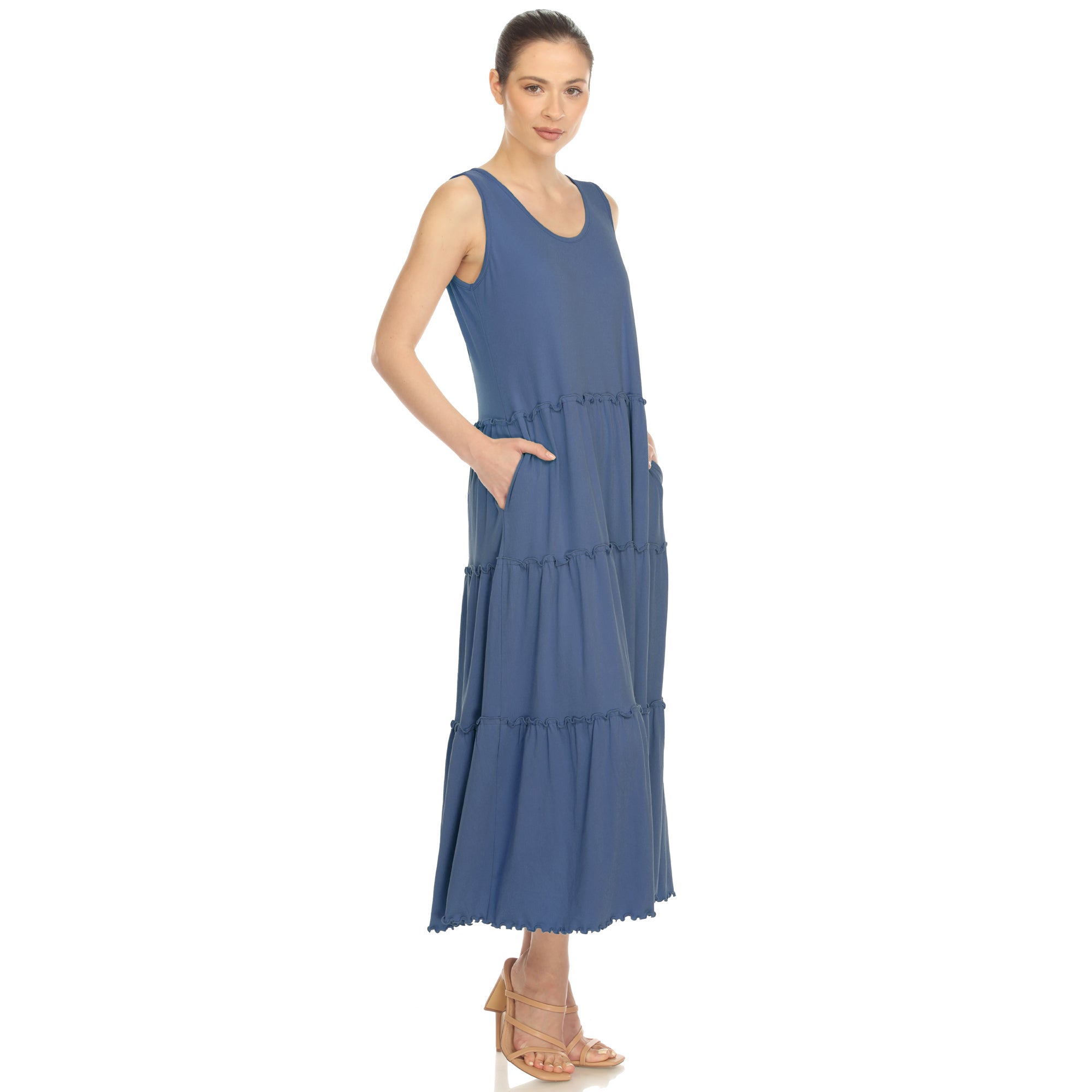 Women's Scoop Neck Tiered Midi Dress (9 Colors Available) - Tuesday Morning