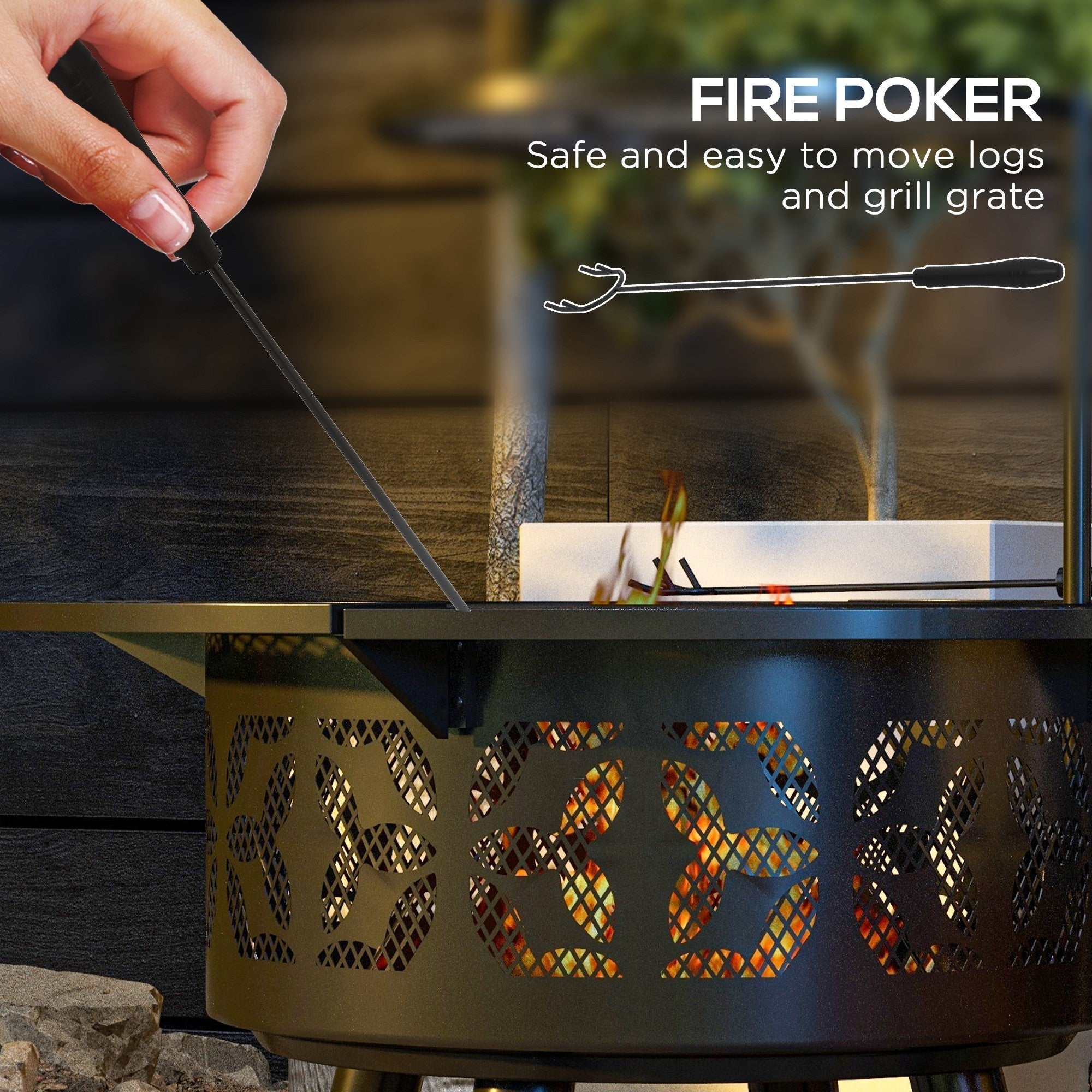 33 Portable Wood Burning Firepit with Adjustable Cooking Grate, Pan and Poker, Camping Bonfire Stove Black - Tuesday Morning - Fire Pits