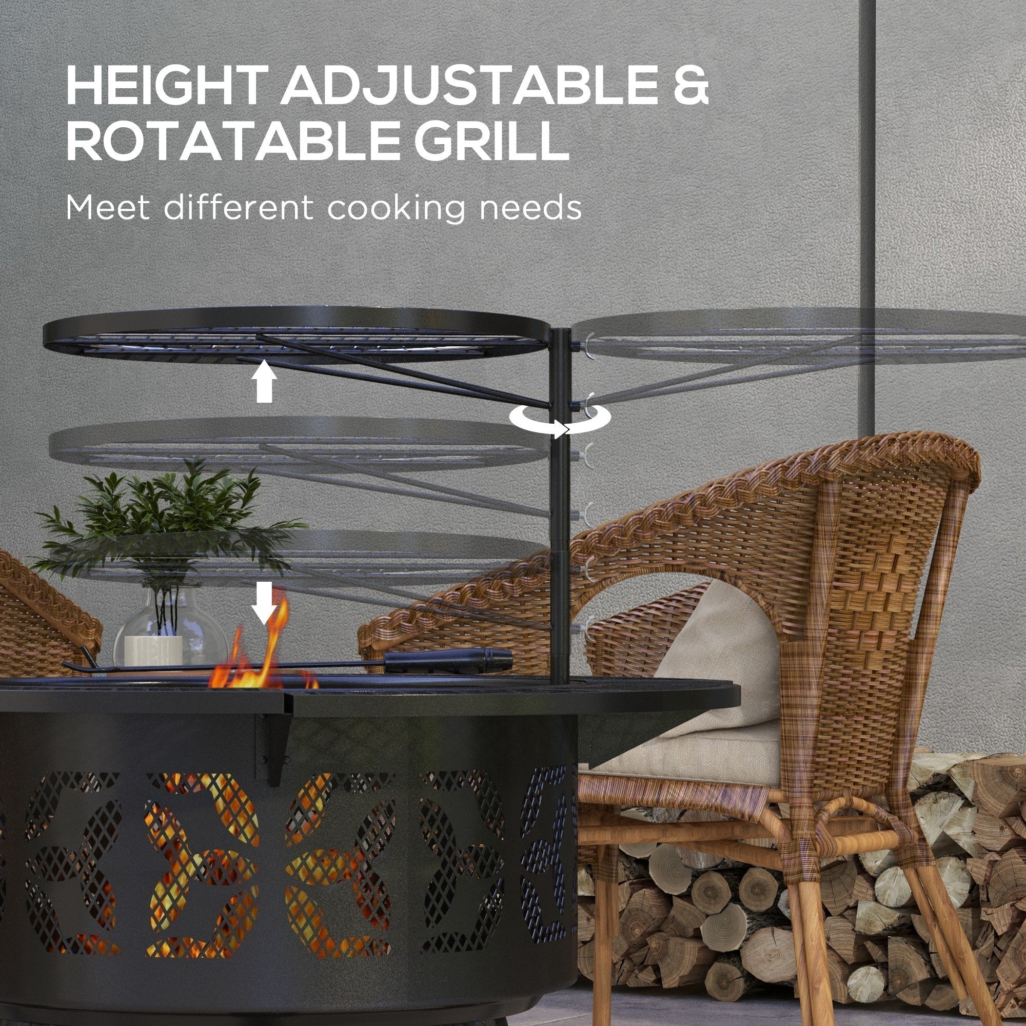 33 Portable Wood Burning Firepit with Adjustable Cooking Grate, Pan and Poker, Camping Bonfire Stove Black - Tuesday Morning - Fire Pits