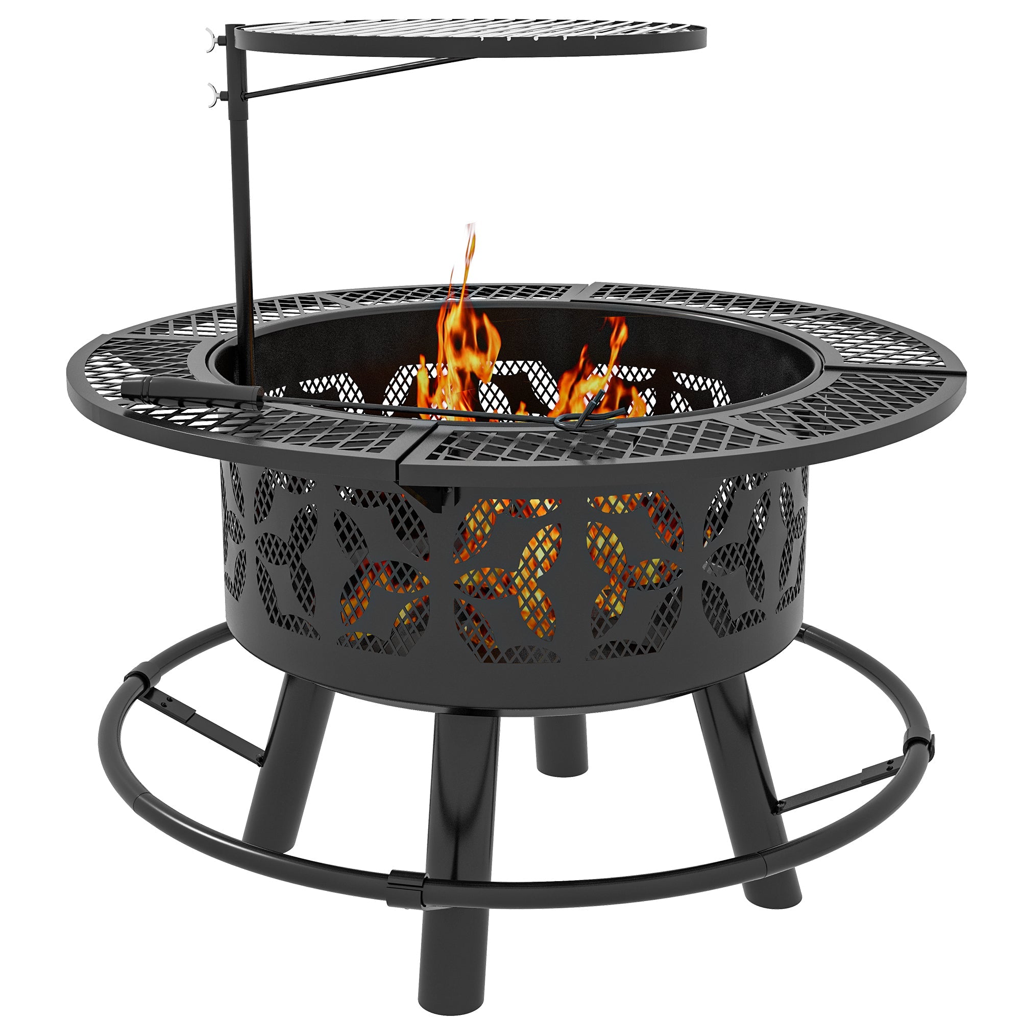 33 Portable Wood Burning Firepit with Adjustable Cooking Grate, Pan and ...