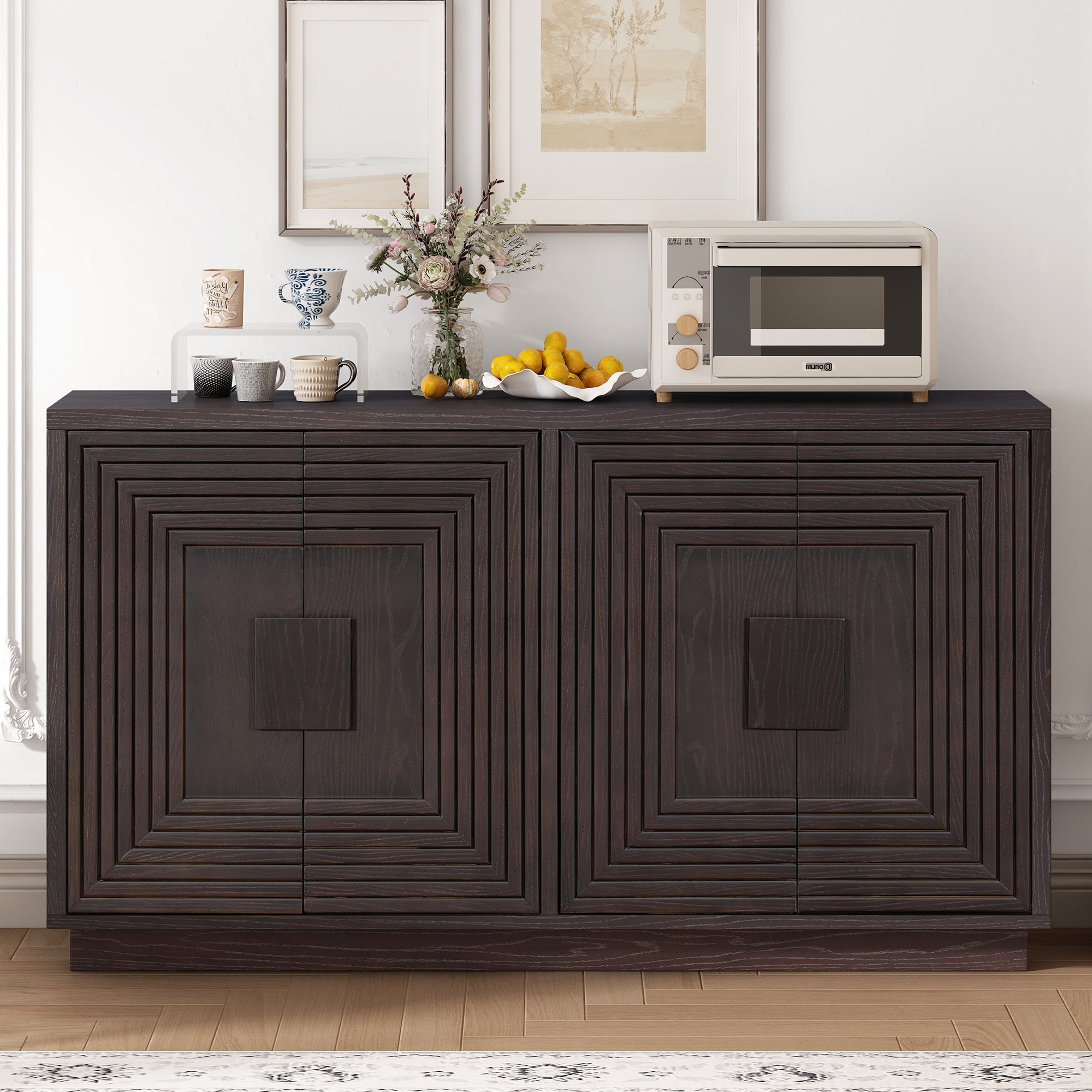 Vintage Distressed 4-Door Sideboard  (Espresso)