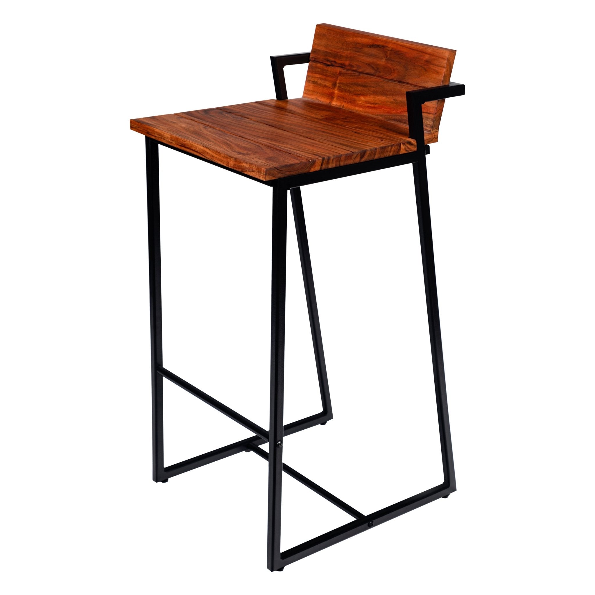 35 Inch Industrial Style Acacia Wood Barstool with Metal Frame, Brown and Black - Tuesday Morning - Table & Bar Stools