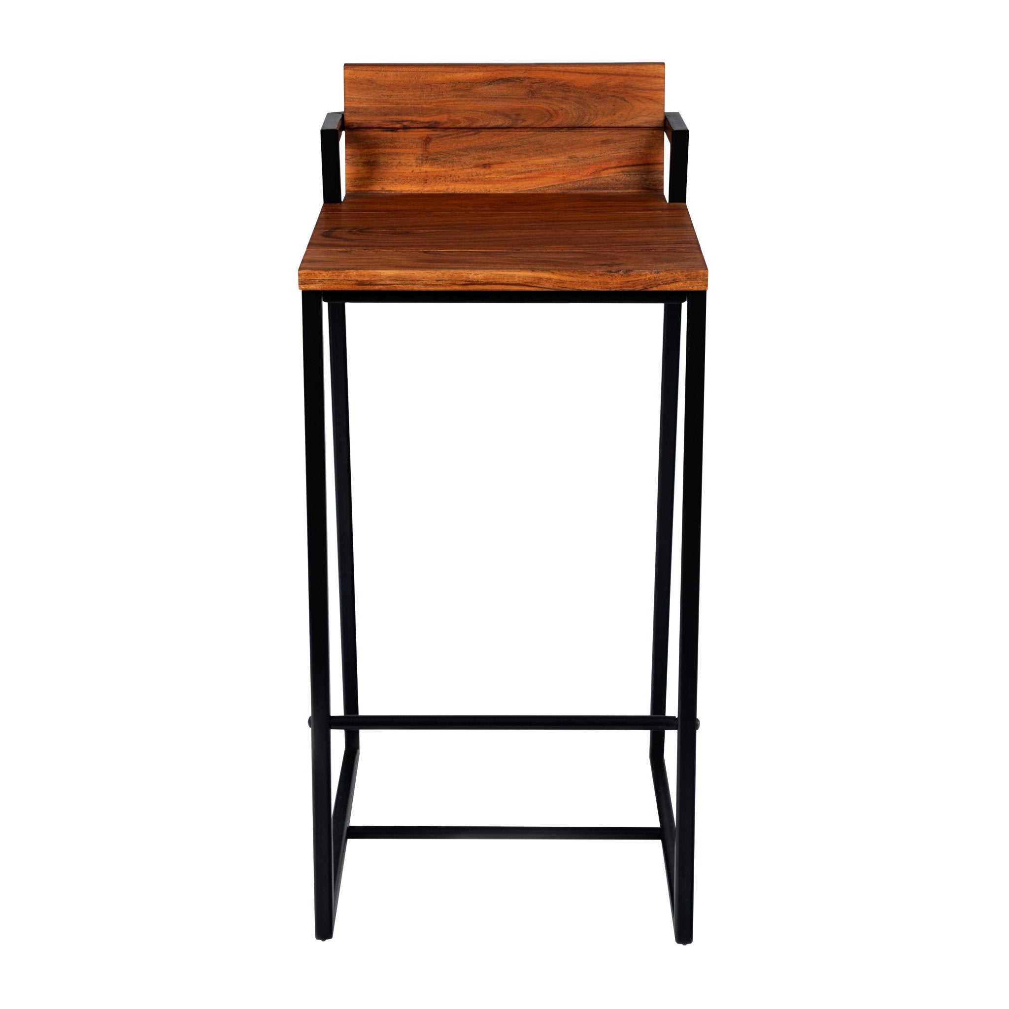 35 Inch Industrial Style Acacia Wood Barstool with Metal Frame, Brown and Black - Tuesday Morning - Table & Bar Stools