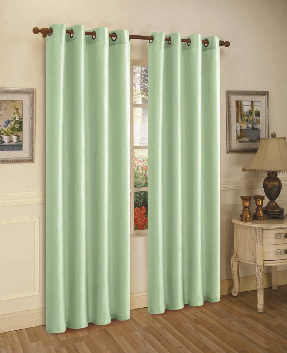 Solid Grommet Faux Silk Window Curtain Drapes - Set of 2