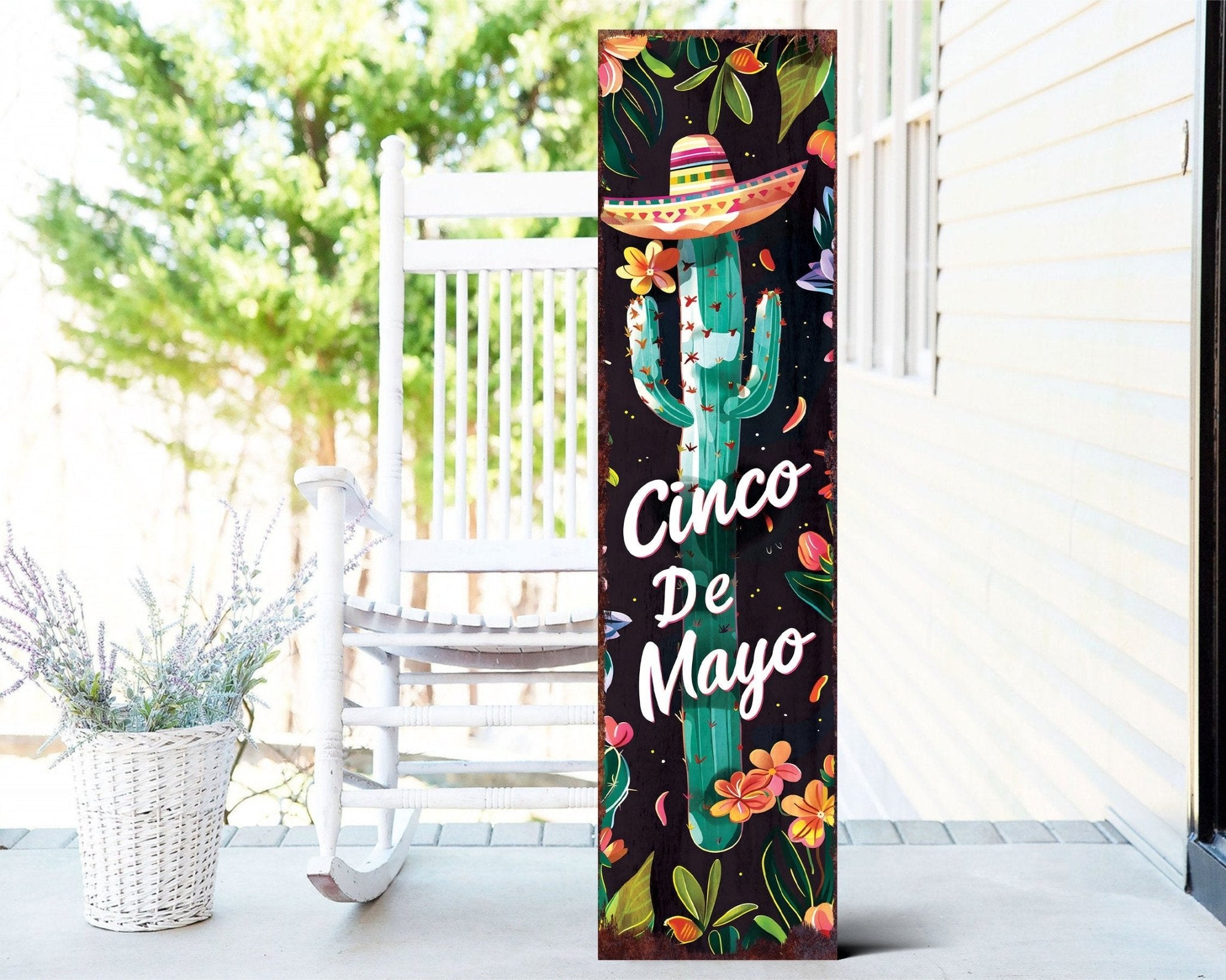 36 - Inch Cinco De Mayo Wooden Porch Sign | Front Door Decor, Mexican Holiday Rustic Farmhouse Outdoor Entryway Porch Decor - Tuesday Morning - Front Porch Decor