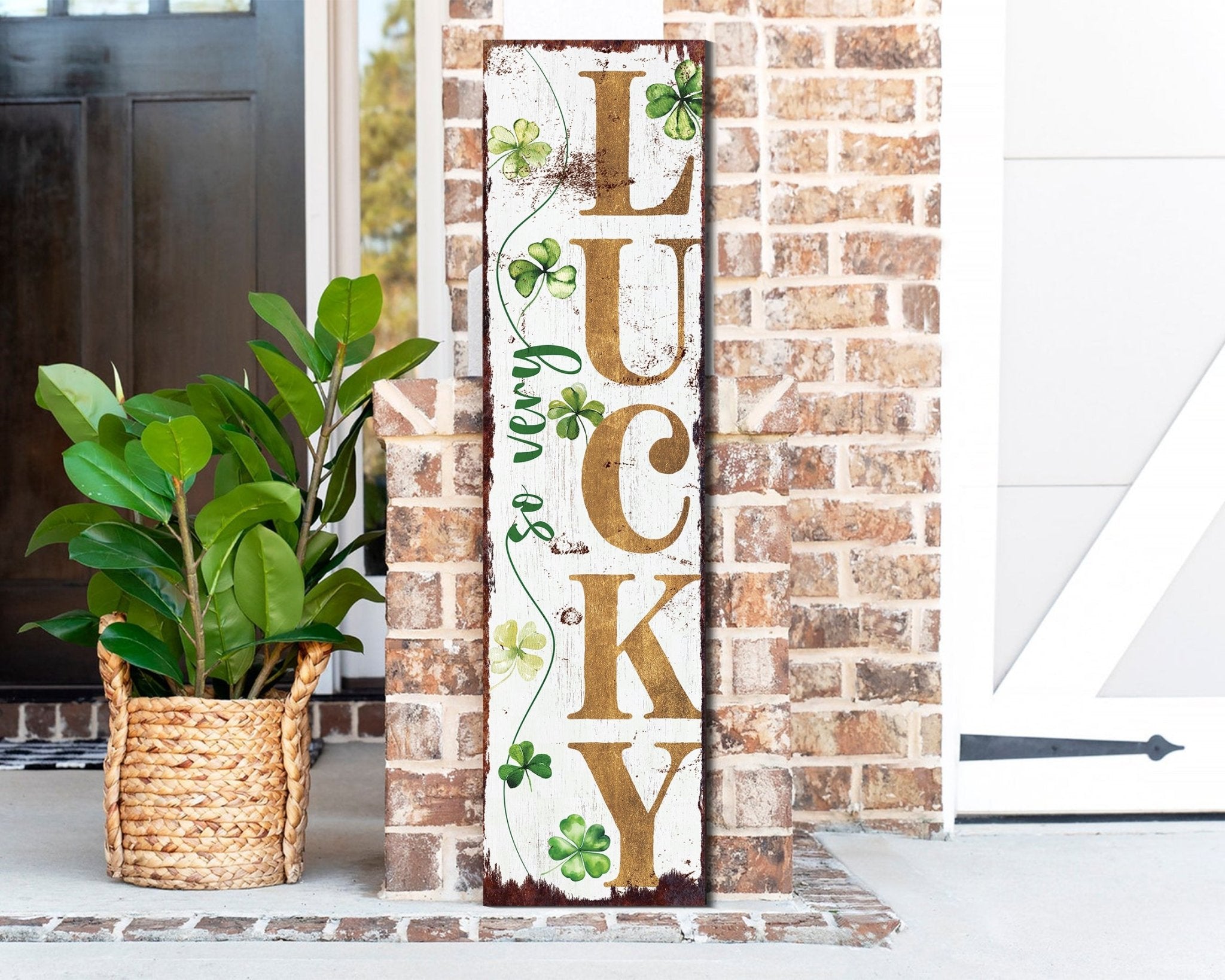 36 - Inch Rustic Farmhouse Entryway St.Patrick's Day 'So Very Lucky' Sign for Front Porch Sign, St.Patrick's Outdoor Decor for Front Door - Tuesday Morning - Front Porch Decor