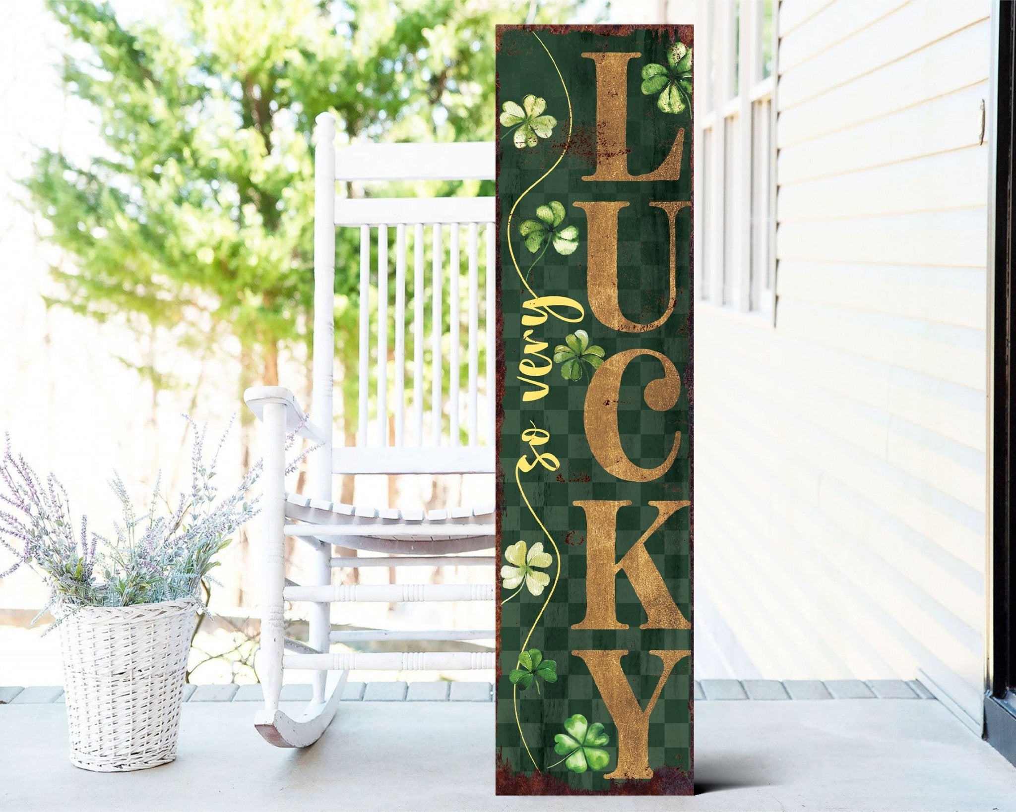 36 - Inch Rustic Modern Farmhouse Entryway St.Patrick's Day 'So Very Lucky' Sign for Front Porch, St.Patrick's Outdoor Decor for Front Door - Tuesday Morning - Front Porch Decor