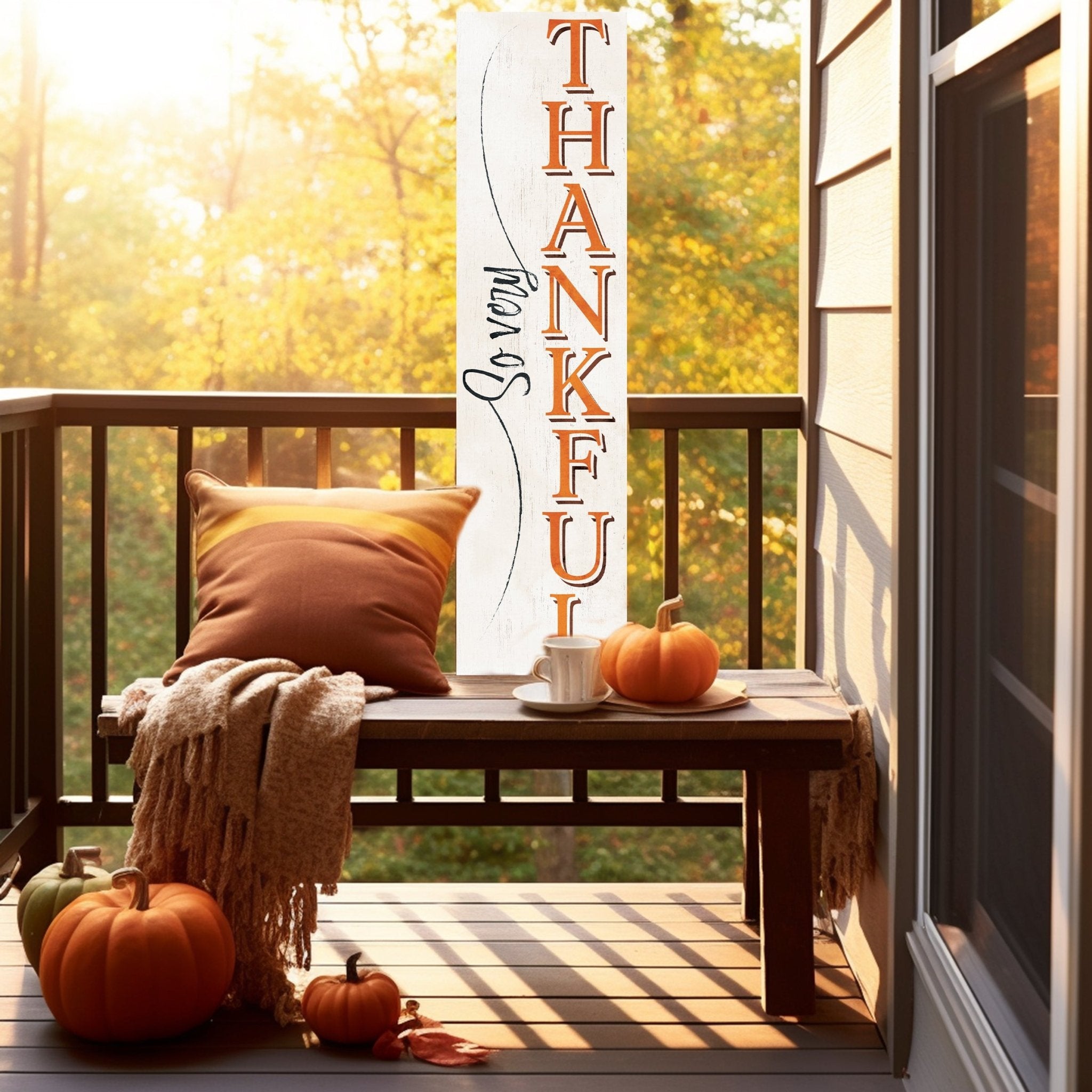 36 - Inch So Very Thankful Thanksgiving Porch Sign - Wooden Decor - Festive Fall Display for Front Door or Entryway - Tuesday Morning - Front Porch Decor