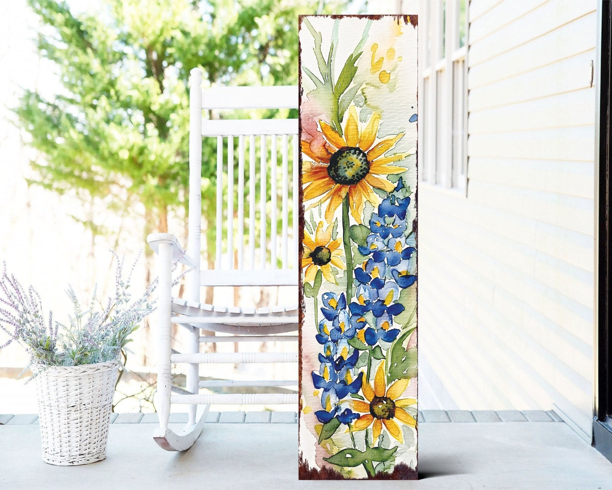 36 - Inch Spring Paint Watercolor Wildflowers Wooden Porch Sign - Tuesday Morning - Front Porch Decor