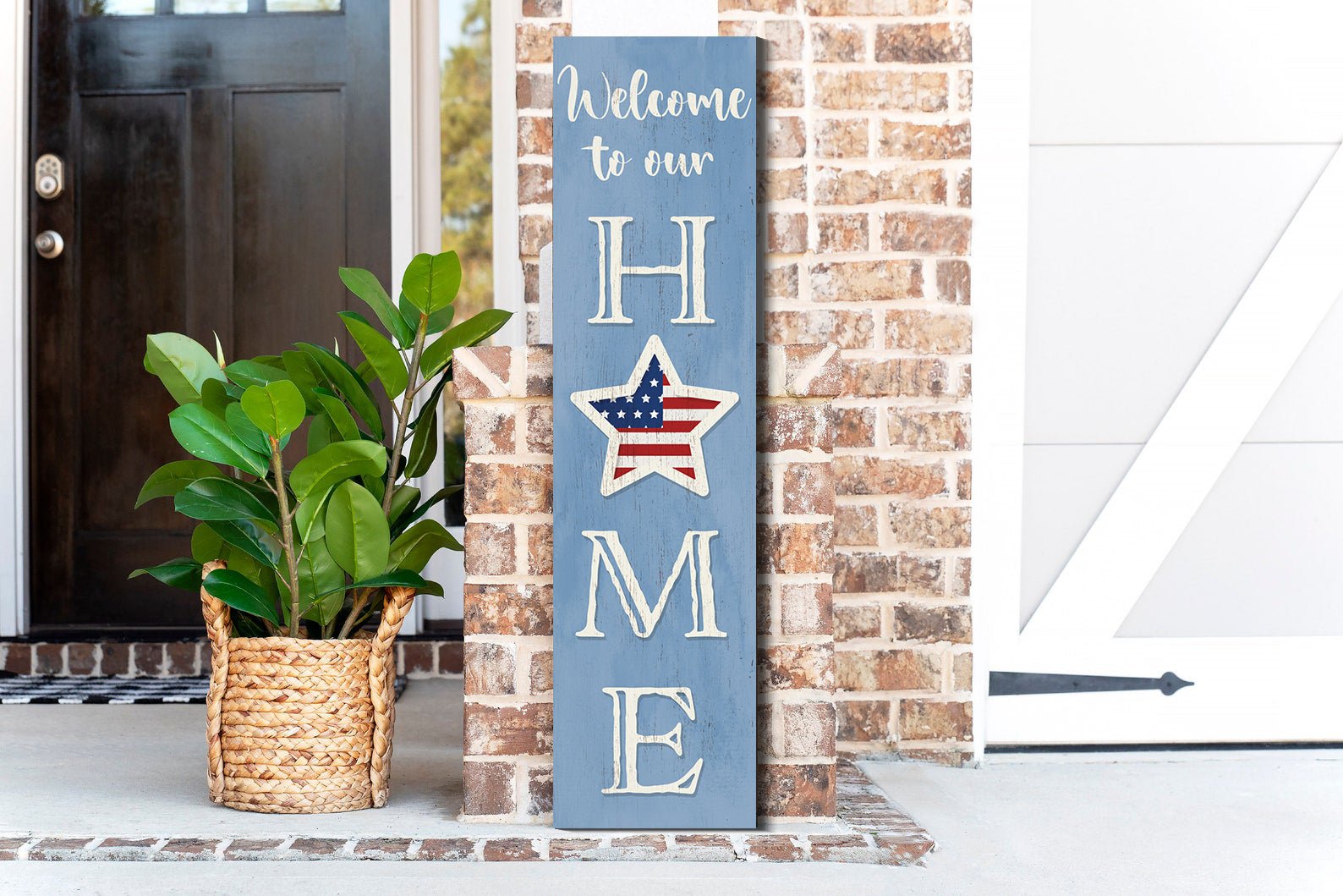 36in Americana Welcome to Our Home Wooden Porch Sign - Patriotic Home Decor Accent - Tuesday Morning - Front Porch Decor