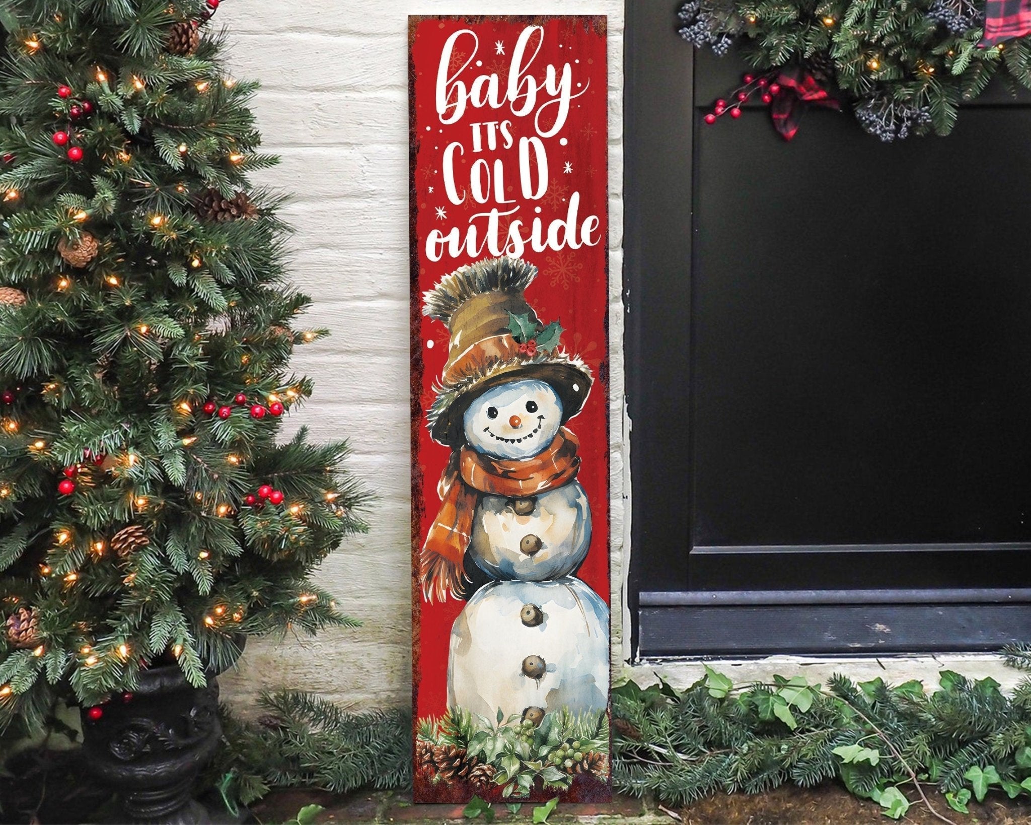 36in Baby It's Cold Outside Christmas Porch Sign - Front Porch Christmas Welcome Sign, Rustic Modern Farmhouse Entryway Board - Tuesday Morning - Front Porch Decor